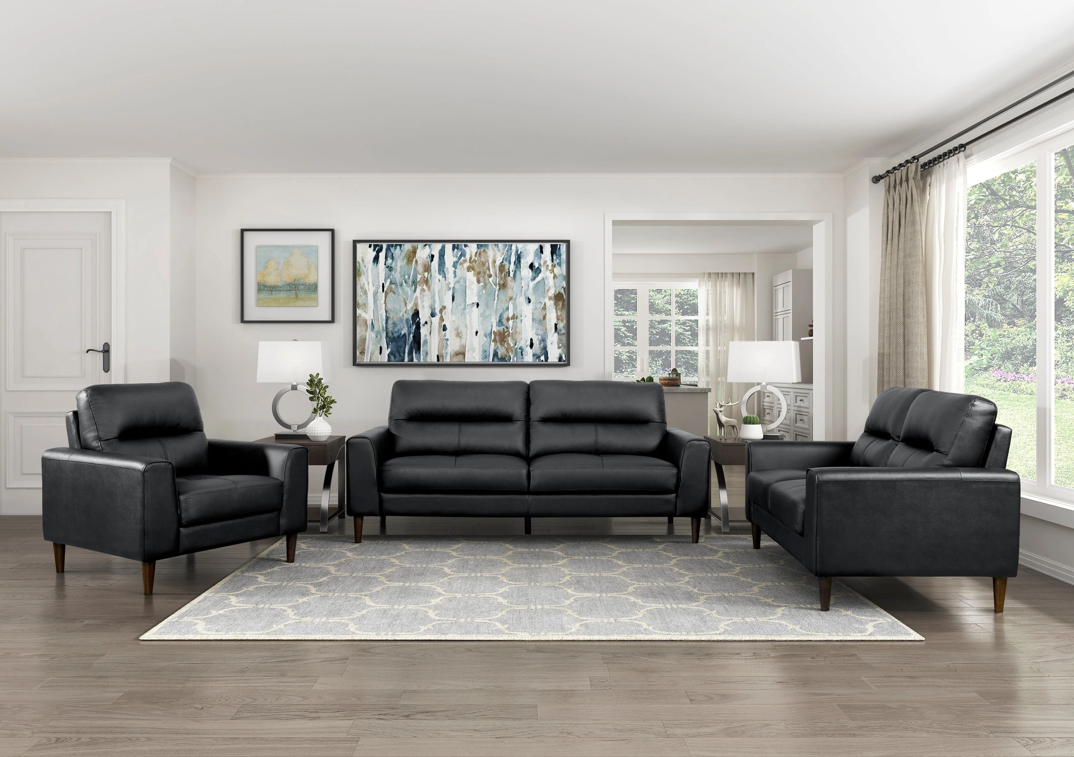 Lewes Black Leather Living Room Set