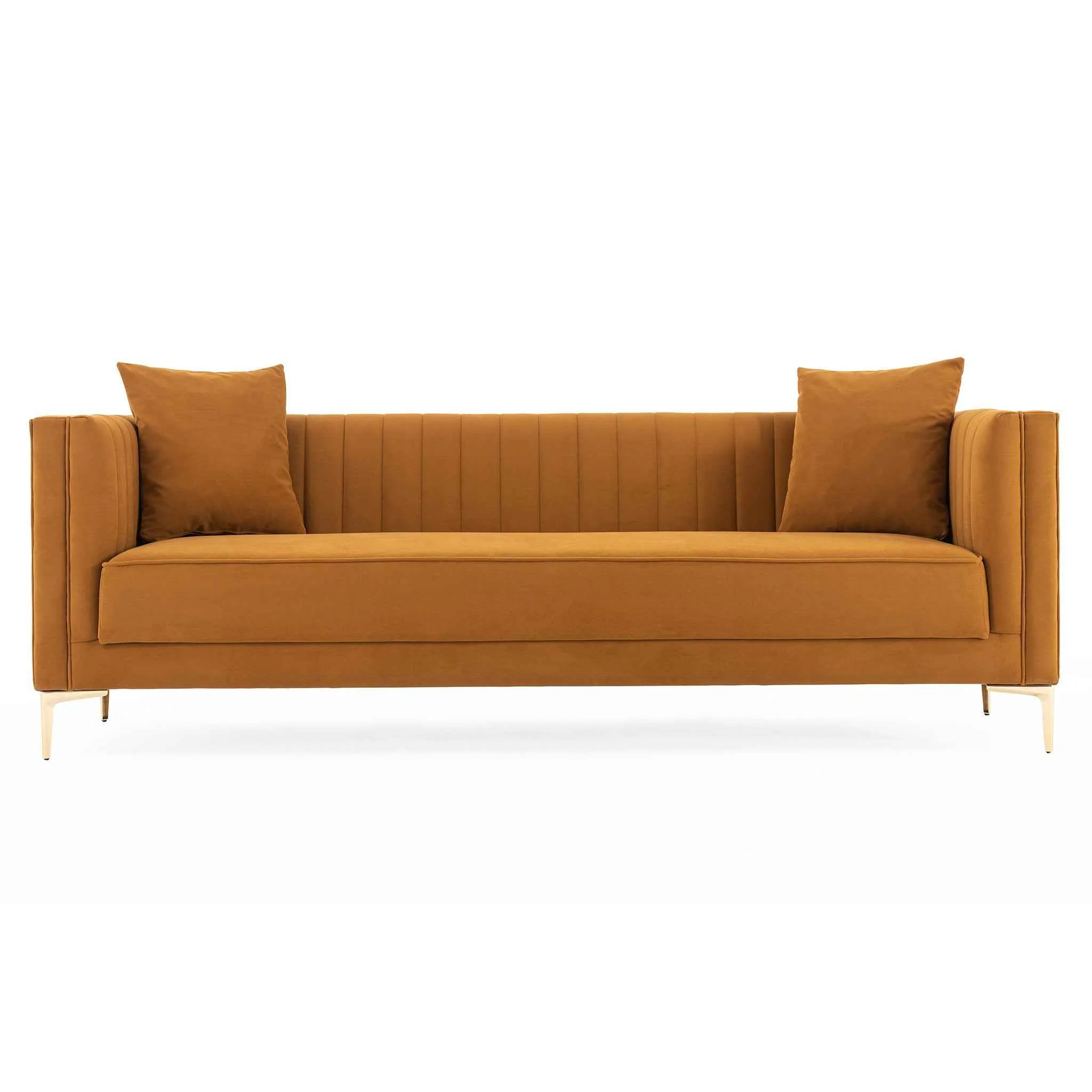 Lewis Cognac Velvet Sofa - 91"