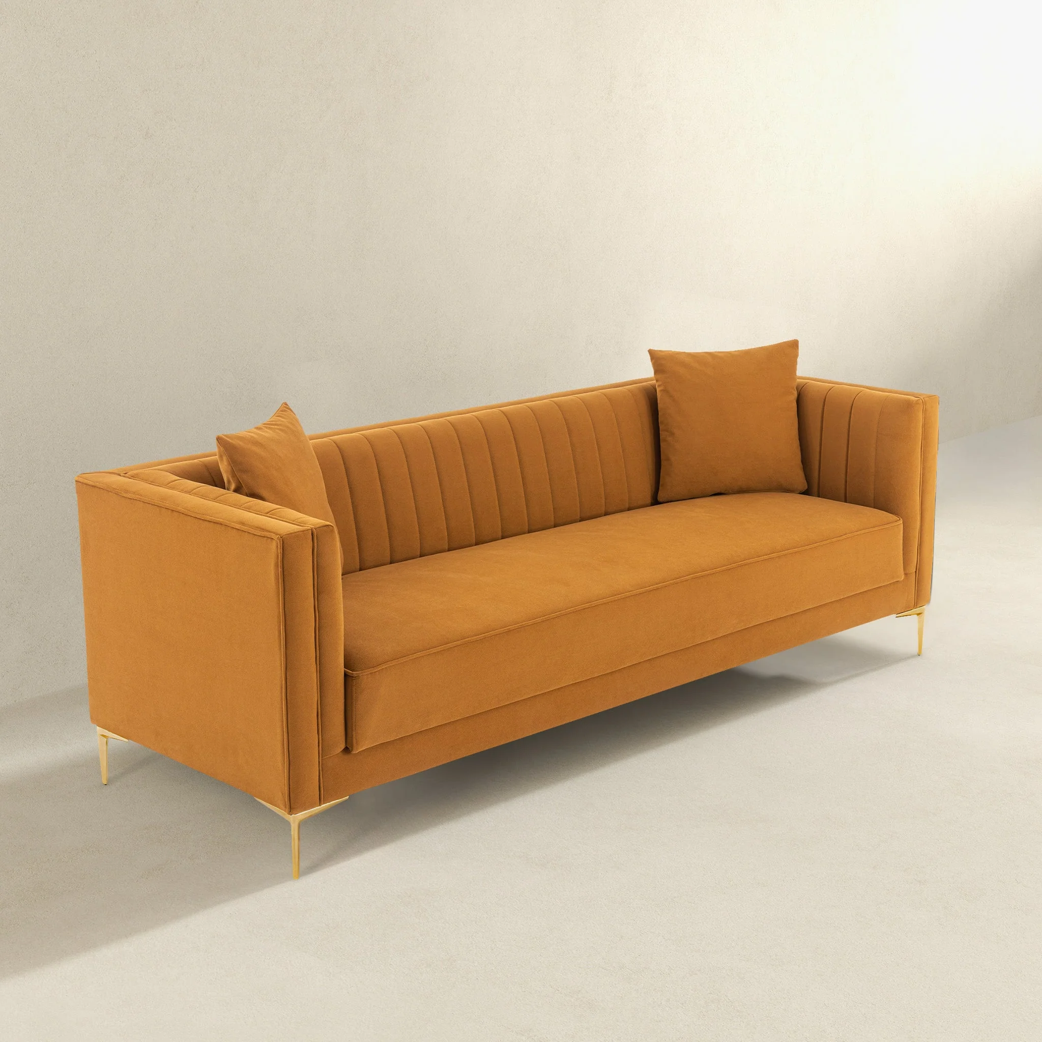 Lewis Cognac Velvet Sofa - 91" - Image 5