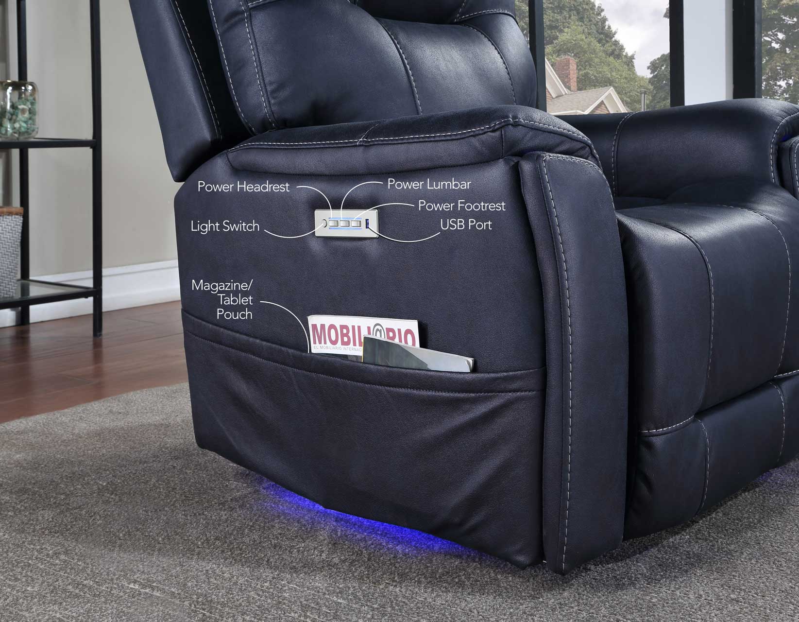 Lexington Ocean Blue Triple-Power Media Recliner - Image 6