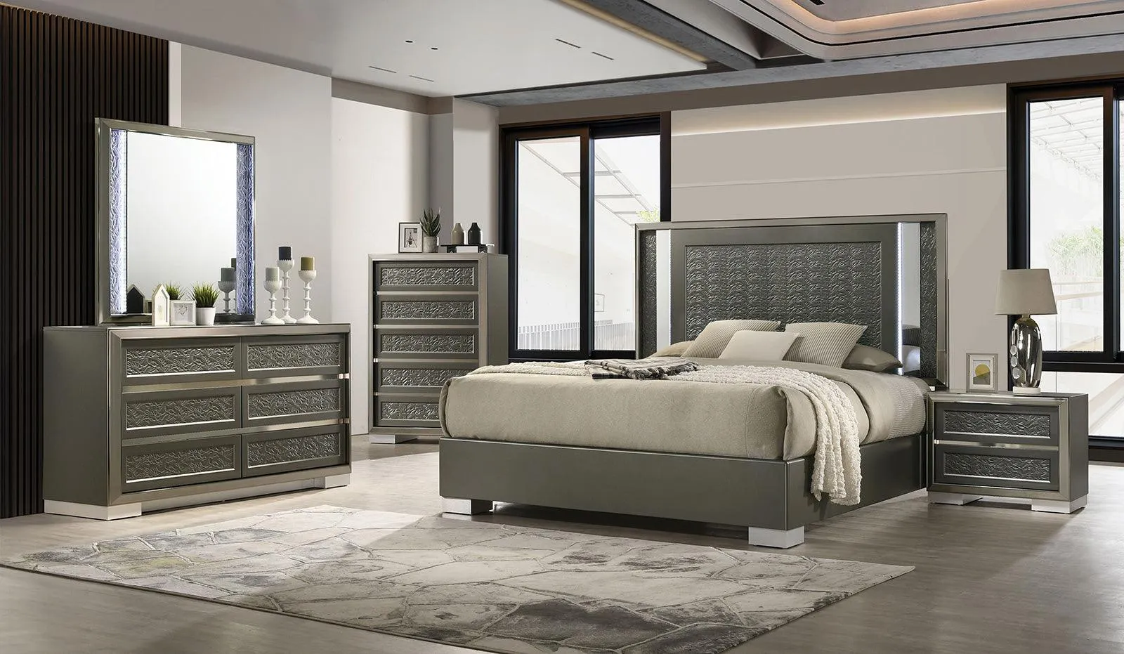 Leyland Dark Gray LED Queen Platfrom Bed - Image 2