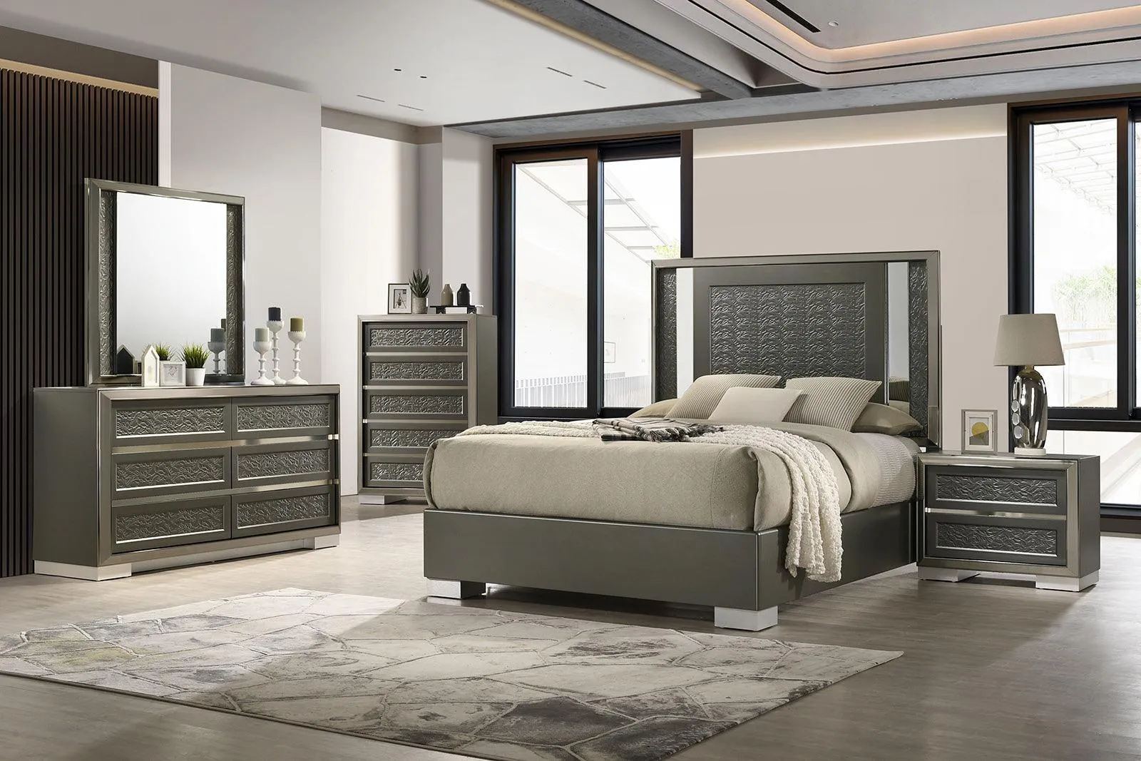 Leyland Dark Gray LED Queen Platfrom Bed - Image 5