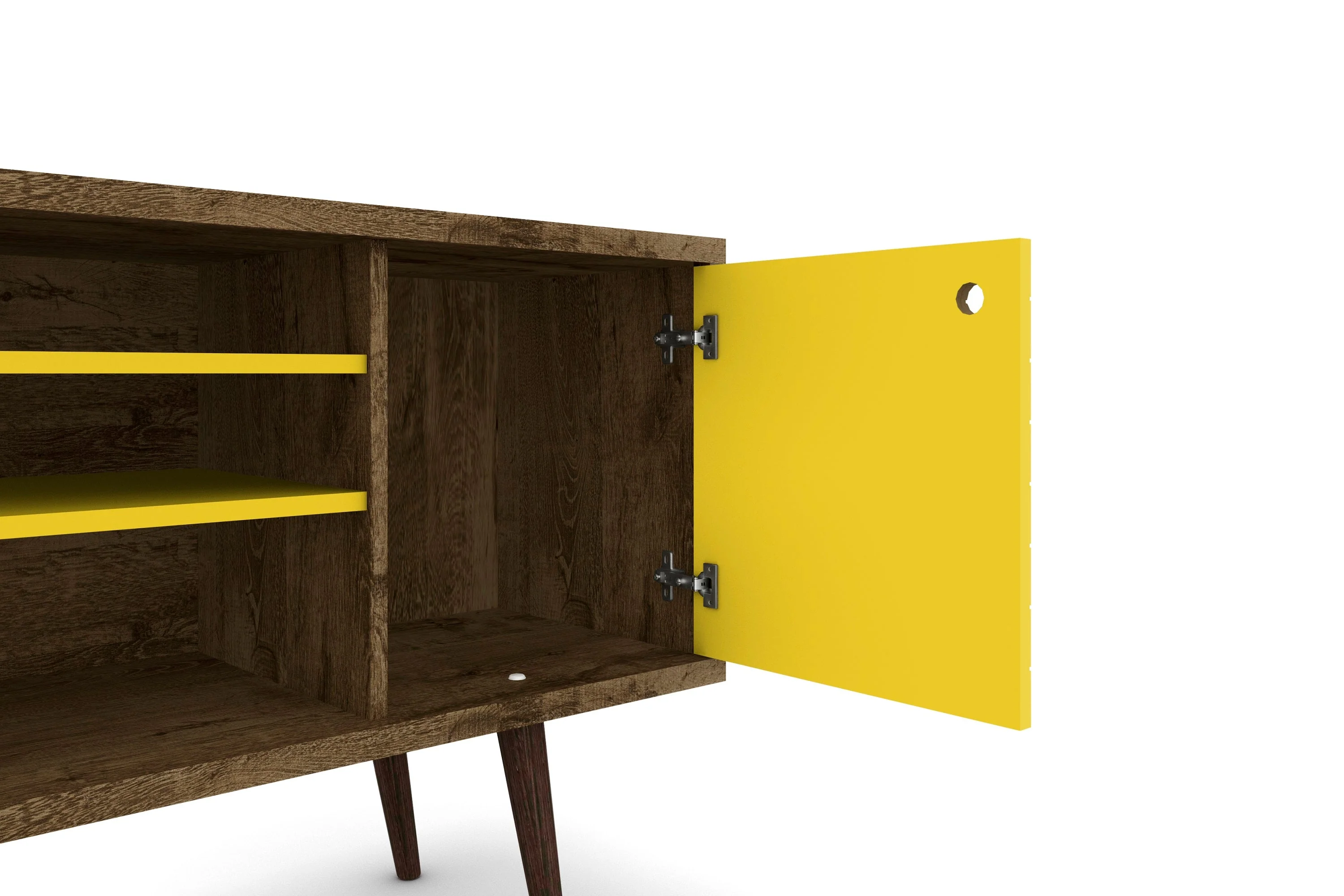 Liberty 53.14" Mid-Century Modern TV Stand in Rustic Brown and Yellow - Image 4