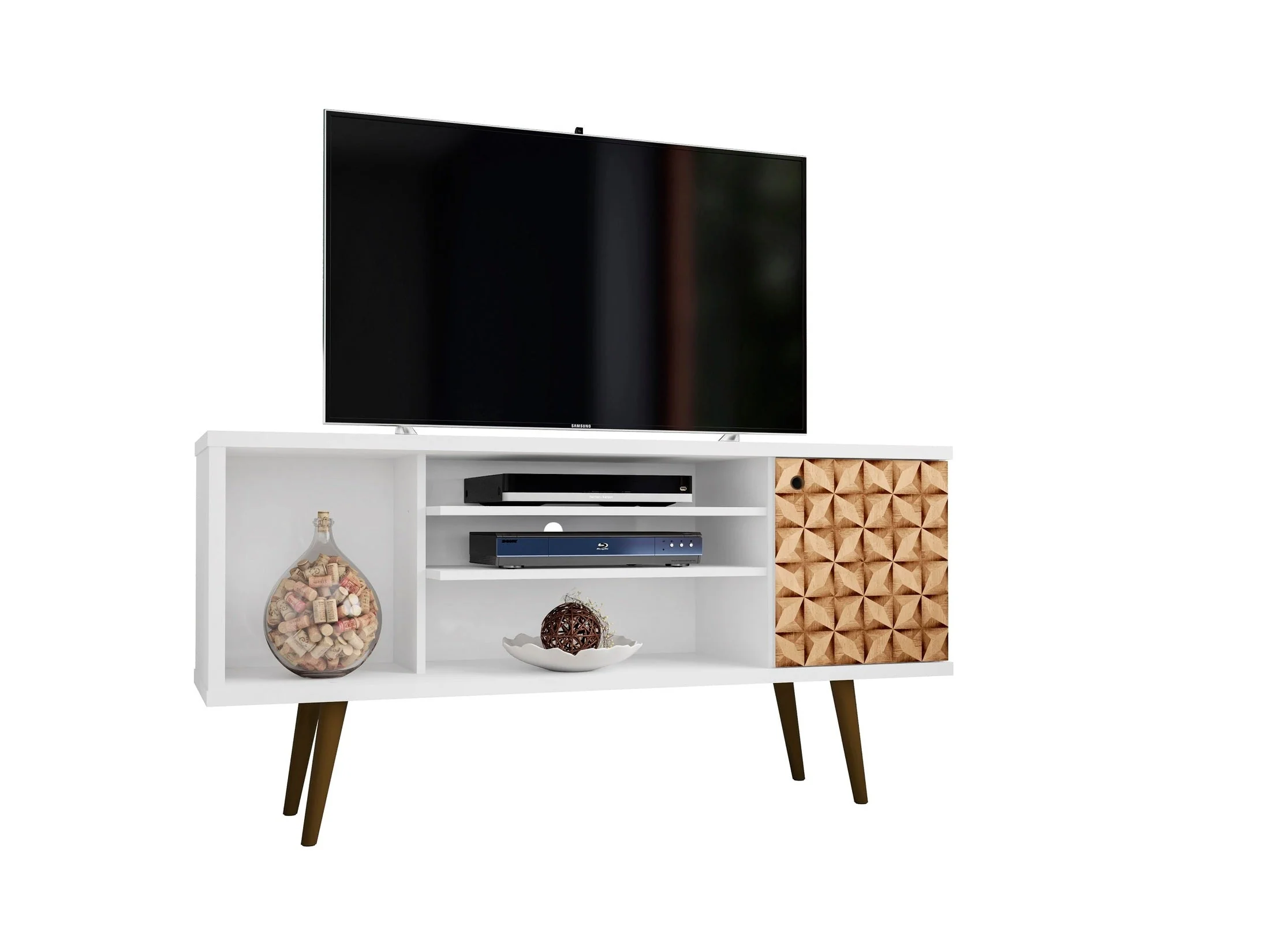 Liberty 53.14" Mid-Century Modern TV Stand in White and 3D Brown Prints