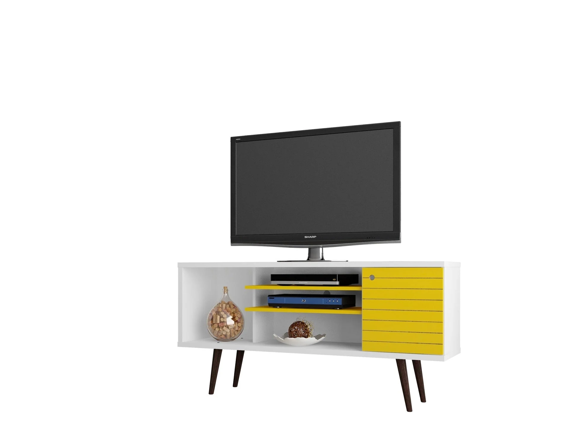 Liberty 53.14" Mid-Century Modern TV Stand in White and Yellow