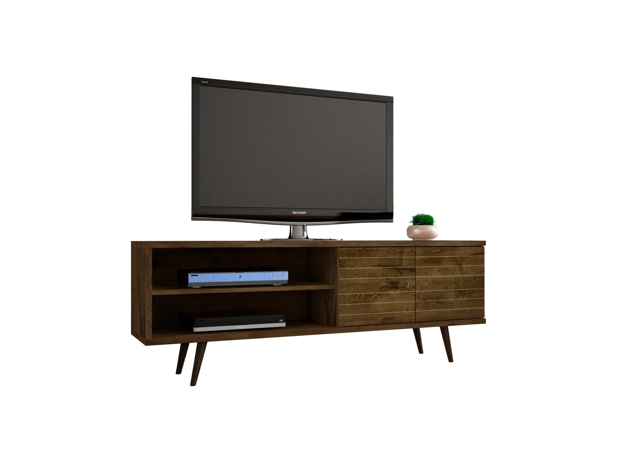 Liberty 62.99" Mid-Century Modern TV Stand in Rustic Brown
