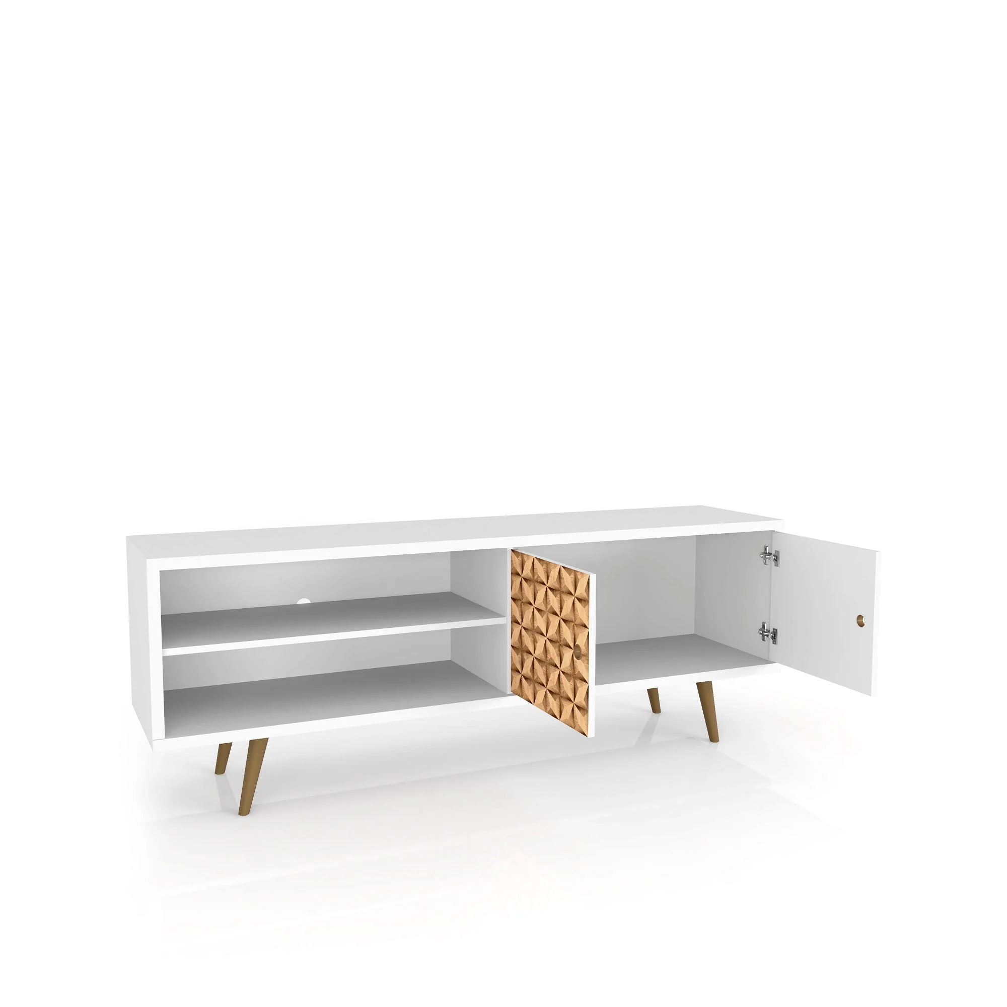 Liberty 62.99" Mid-Century Modern TV Stand in White and 3D Brown Prints - Image 4