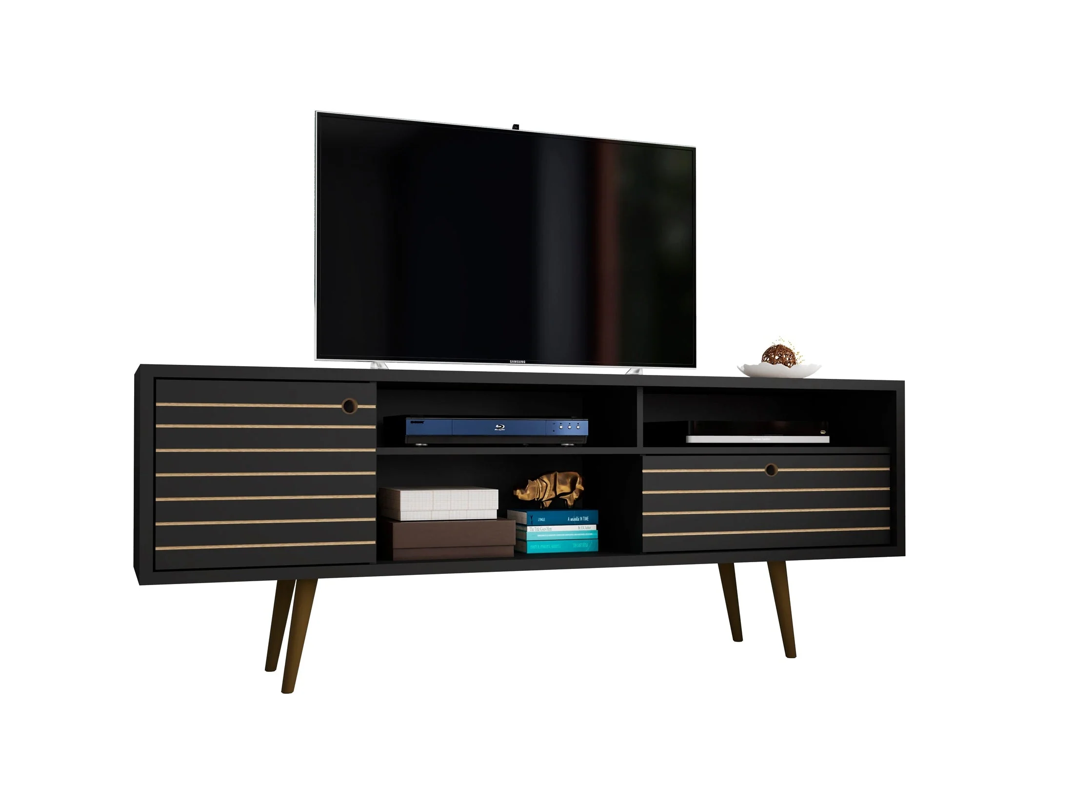 Liberty 70.86" Mid-Century Modern TV Stand in Black