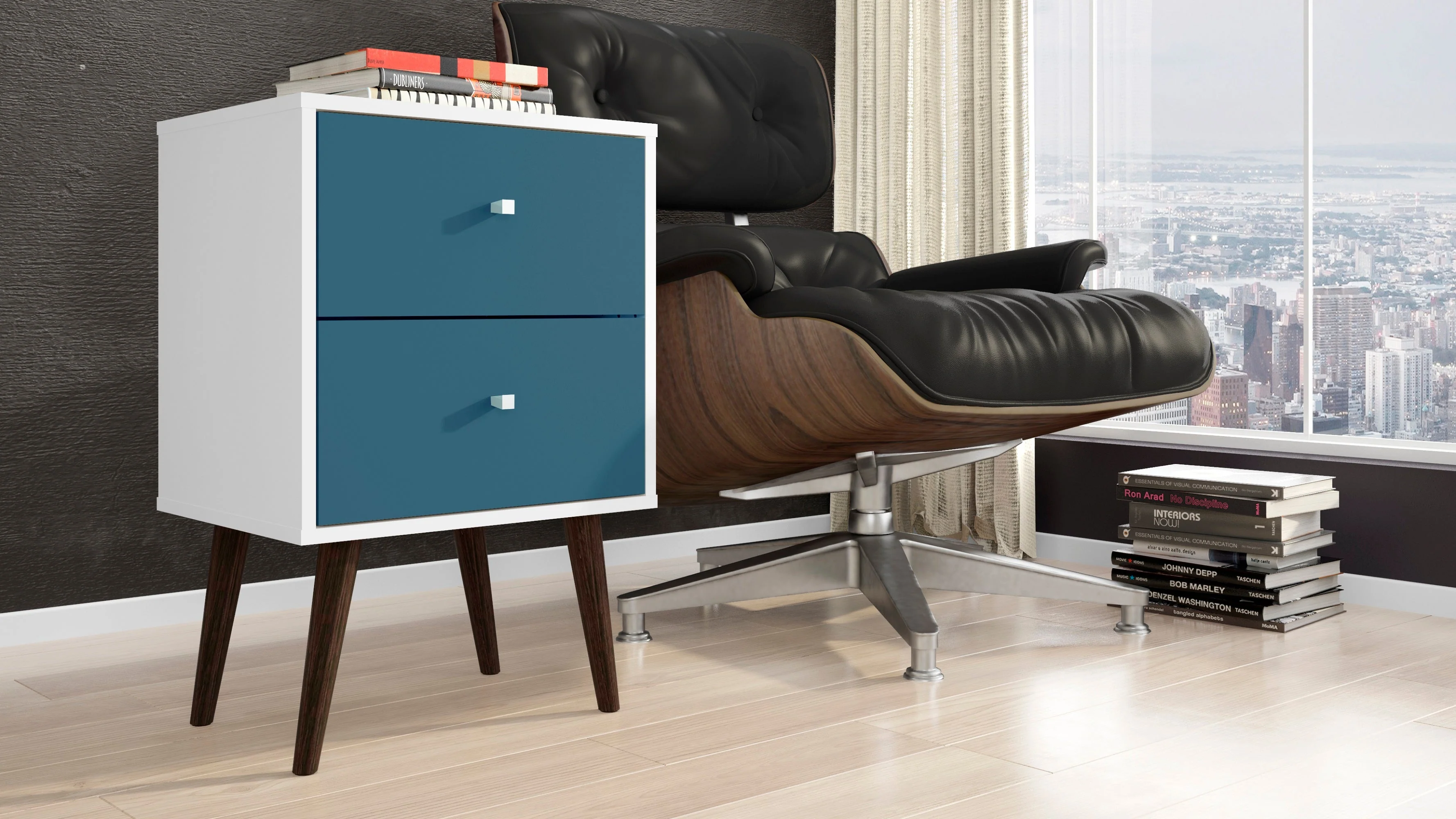 Liberty Mid-Century Modern Nightstand 2.0 in White and Aqua Blue - Image 2