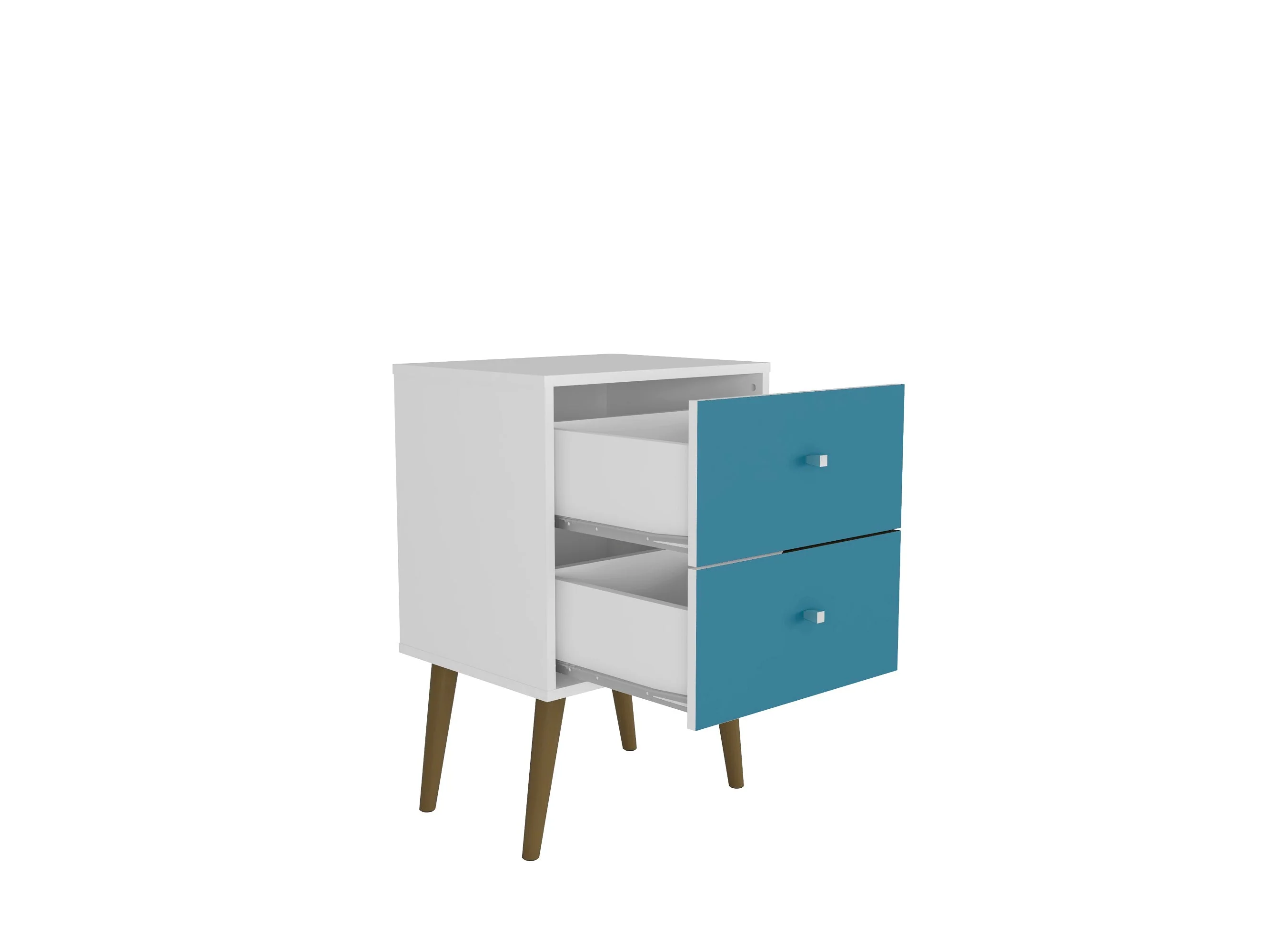 Liberty Mid-Century Modern Nightstand 2.0 in White and Aqua Blue - Image 4