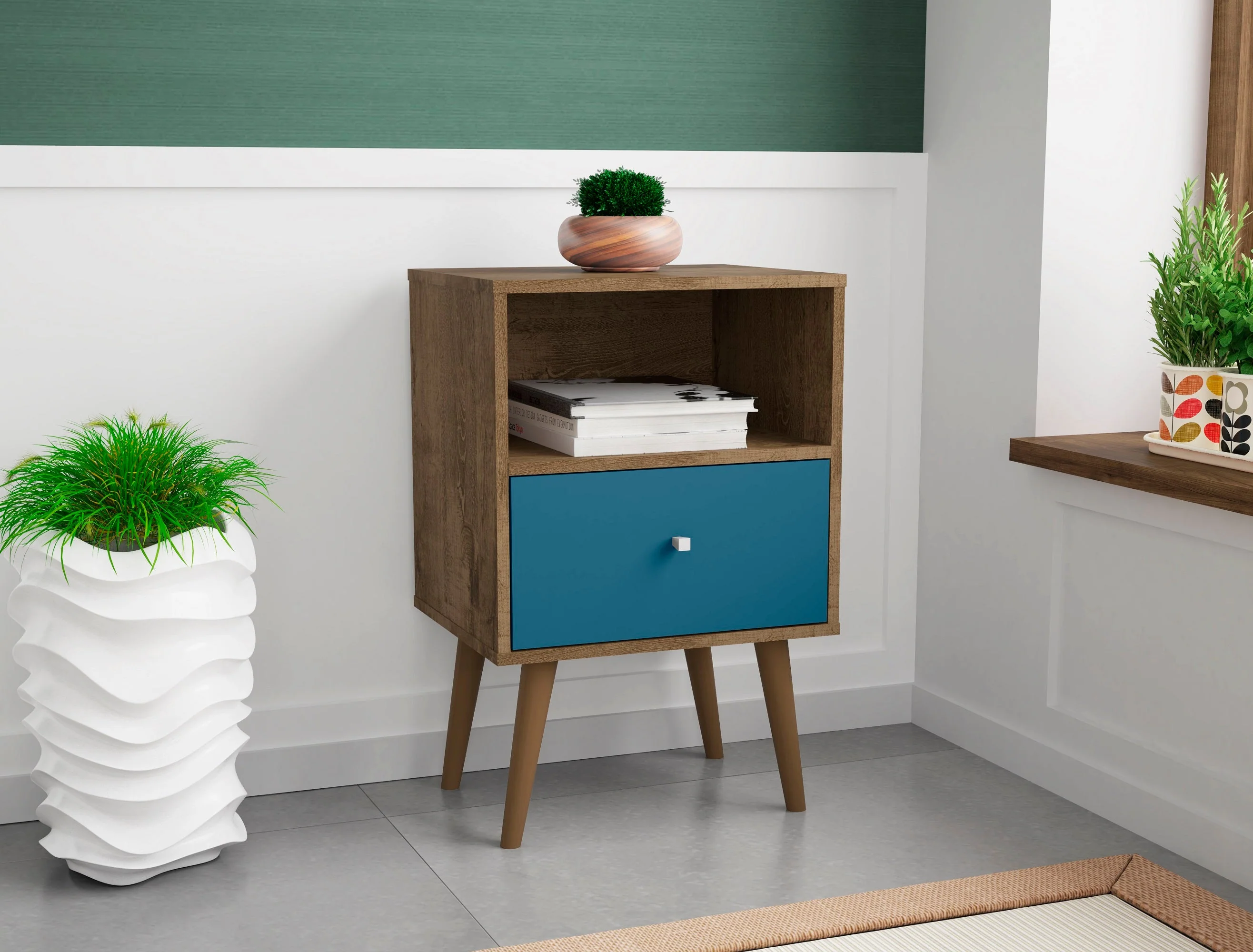 Liberty Nightstand 1.0 in Rustic Brown and Aqua Blue - Image 2