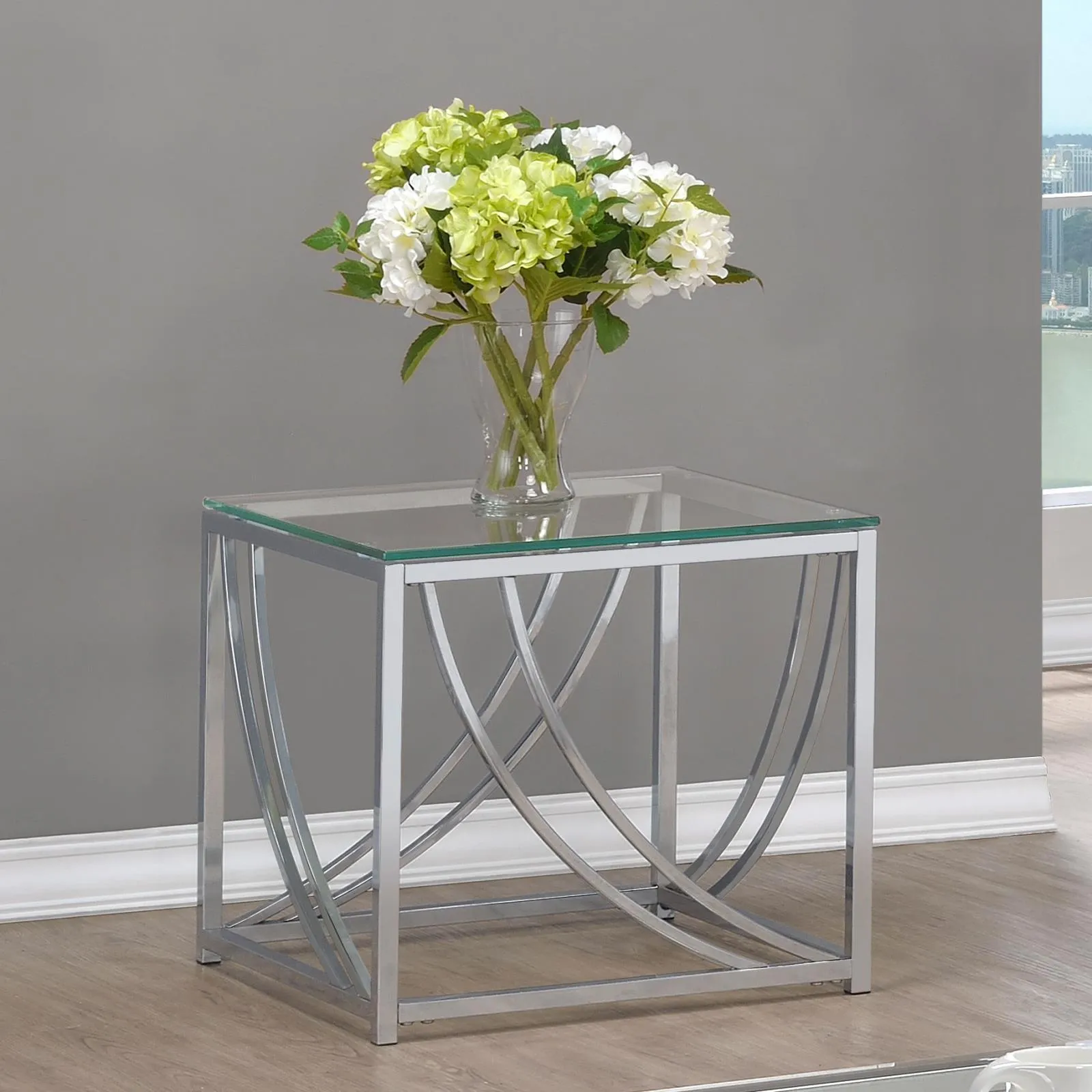 Lille Chrome Glass Top Square End Table Accents