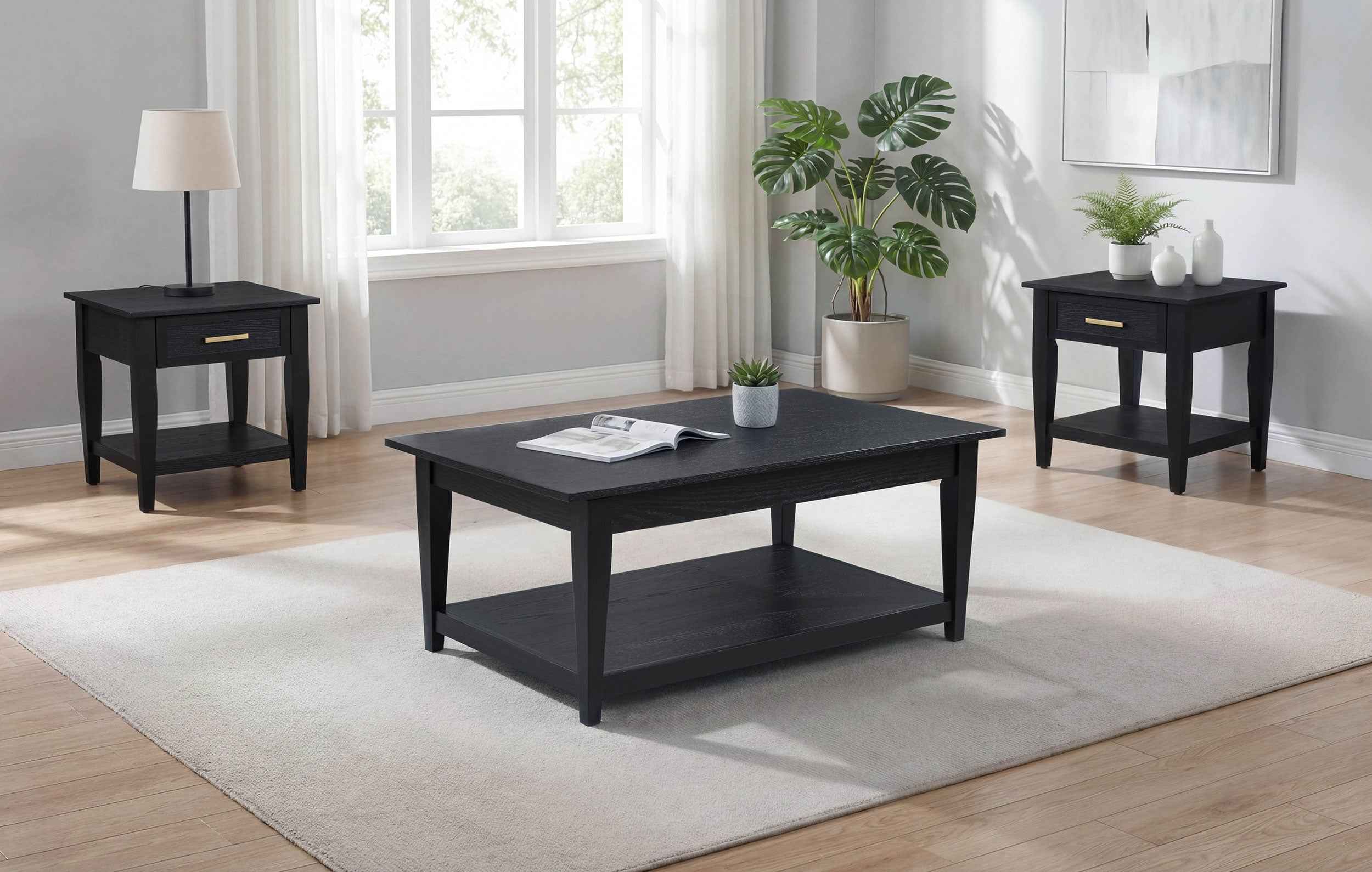 Lindenton Black 3-piece Wood Lift-Top Coffee and End Table Set - Image 2