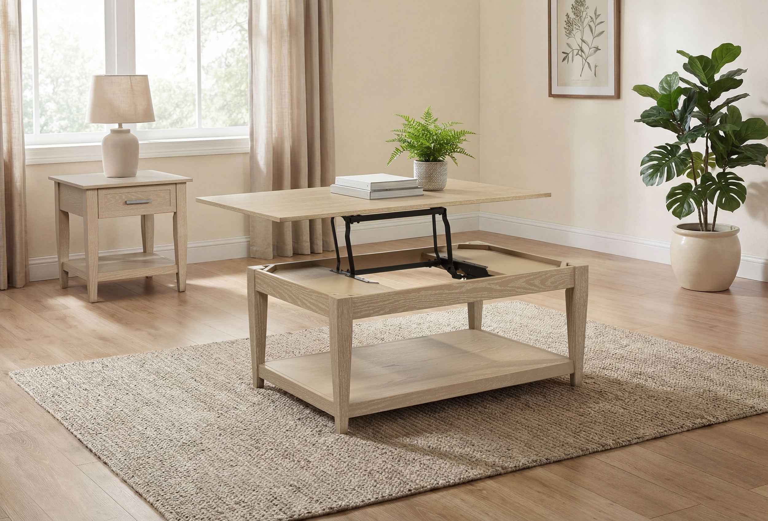 Lindenton Blonde 2-piece Wood Lift-Top Coffee and End Table Set