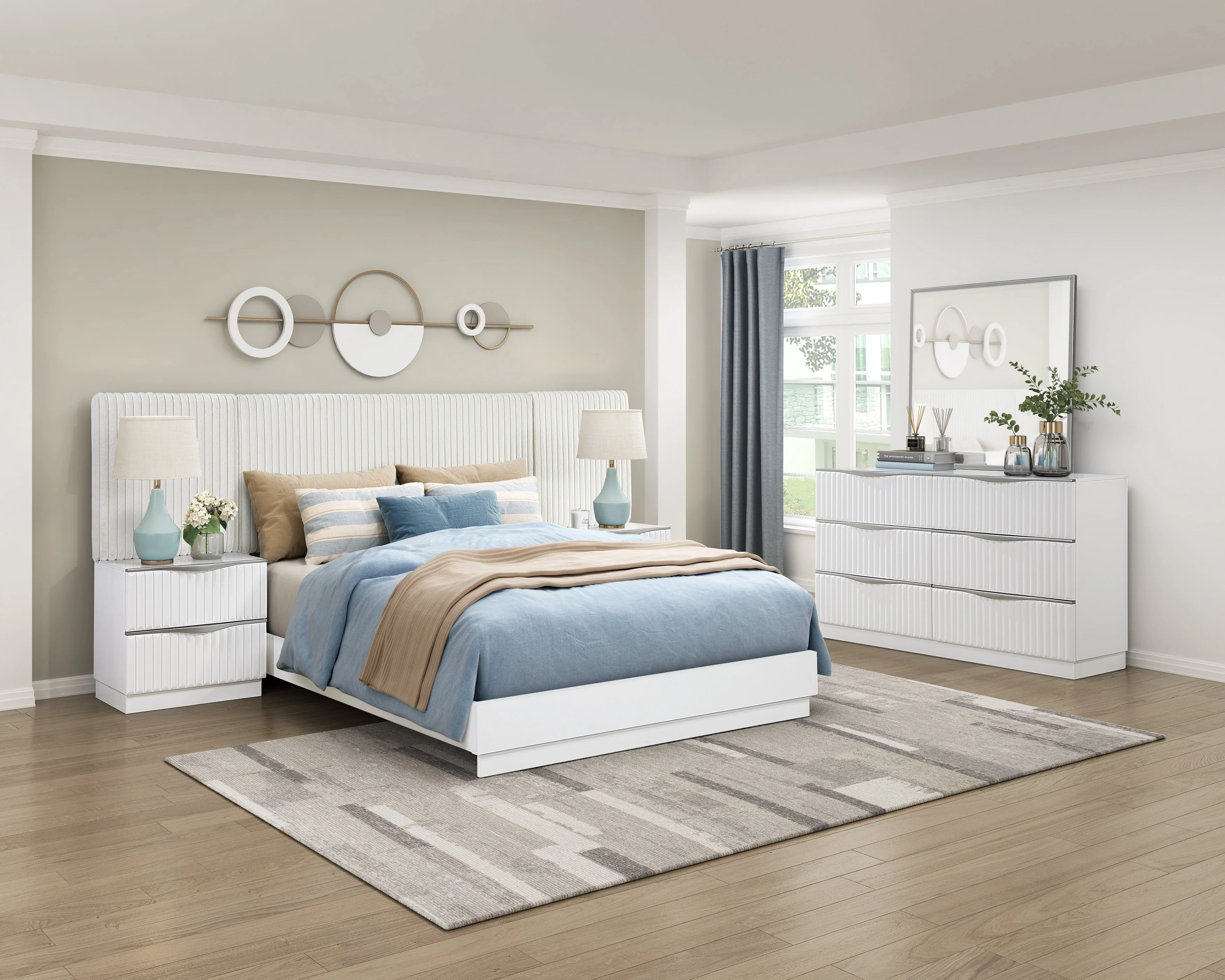Linea Pearl White California King Bed with 2 Nightstands - Image 6