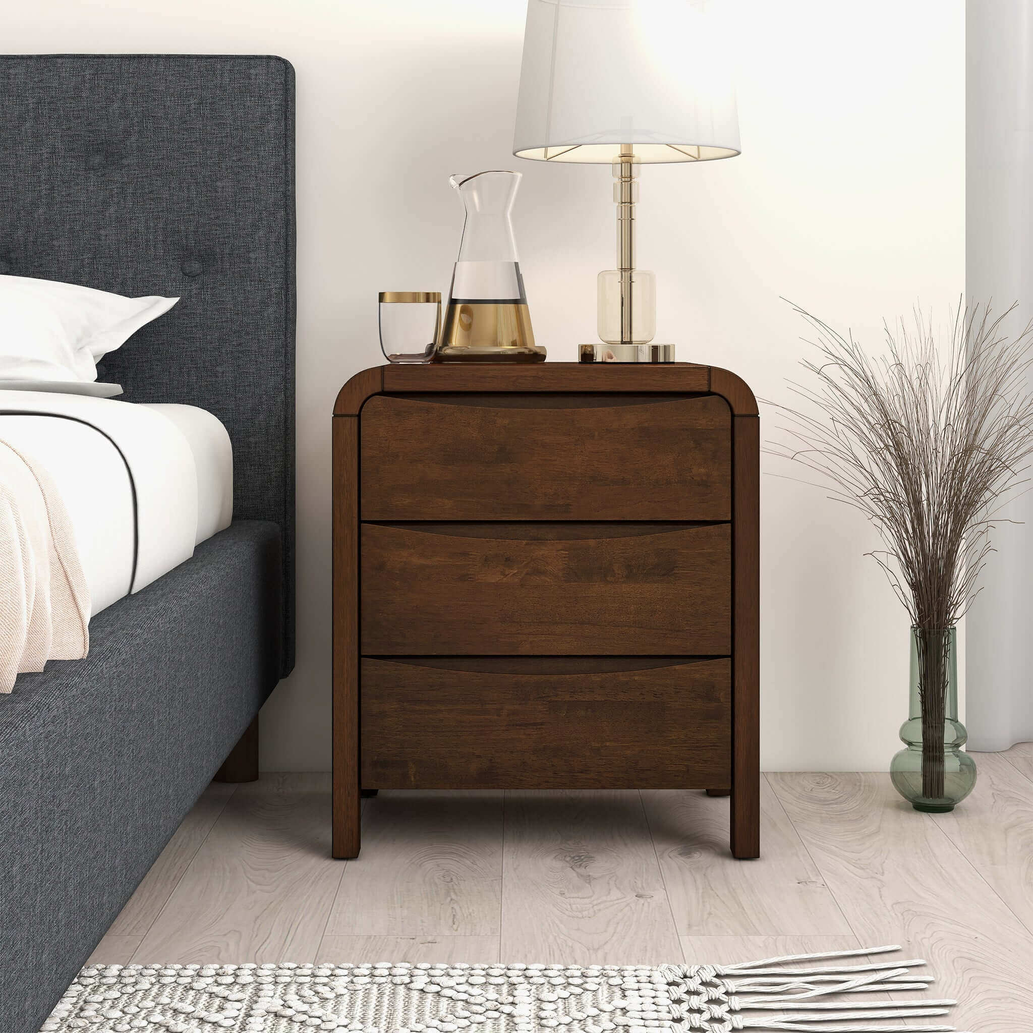 Lionel Mid Century Modern Solid Wood Nightstand 3-Drawer Bed Side Table - Image 2