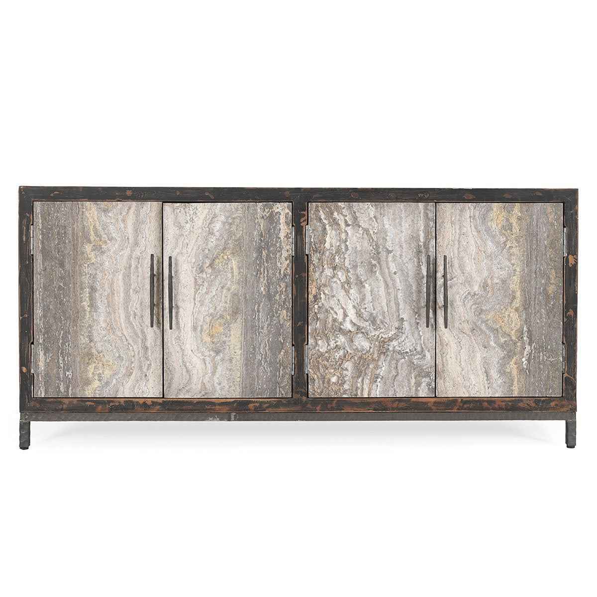 Lisbon 4 Door Cabinet - Weathered Black/Travertine - Image 2