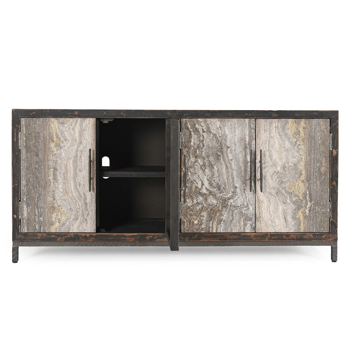 Lisbon 4 Door Cabinet - Weathered Black/Travertine - Image 6
