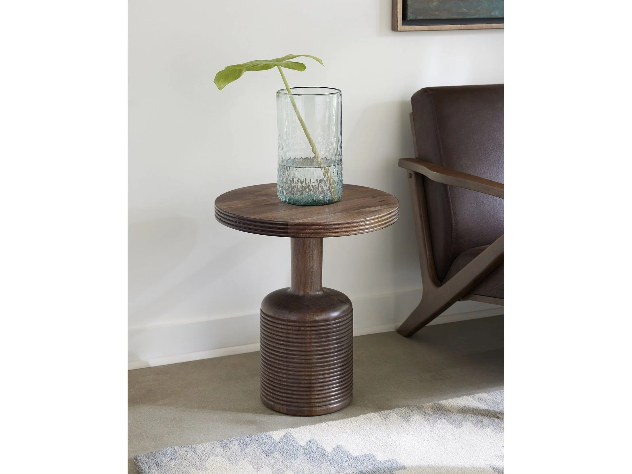 Liyana Solid Wood Round End Table in Natural Tan