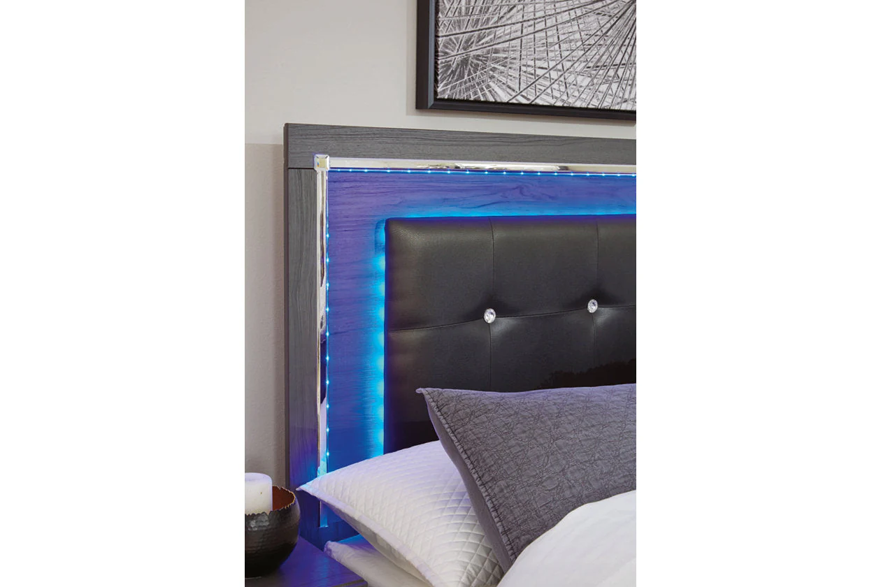 Lodanna Gray King LED Upholstered Panel Bed - Image 3