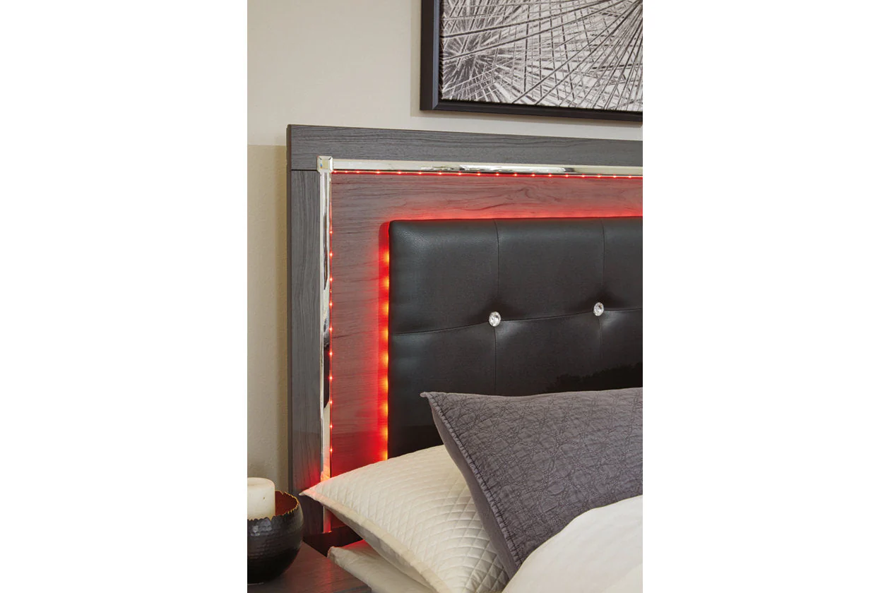 Lodanna Gray King LED Upholstered Panel Bed - Image 4