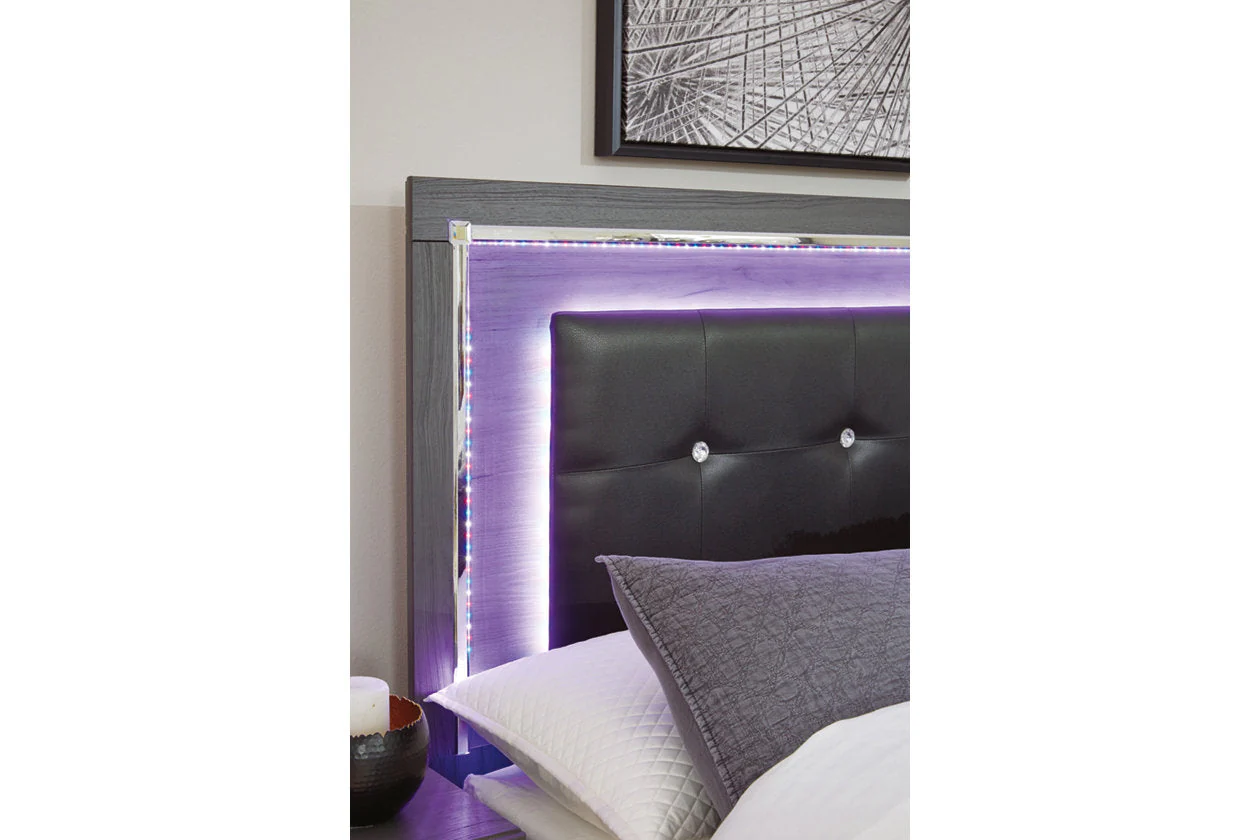 Lodanna Gray King LED Upholstered Panel Bed - Image 6
