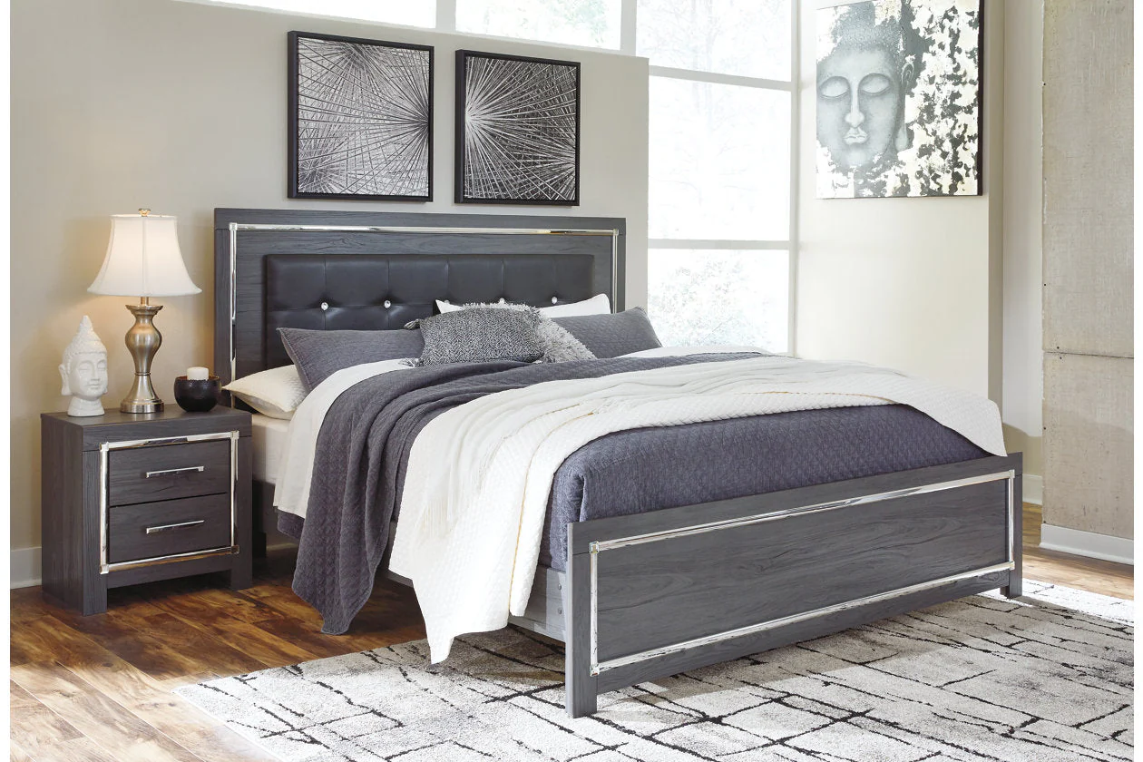 Lodanna Gray King LED Upholstered Panel Bed - Image 8