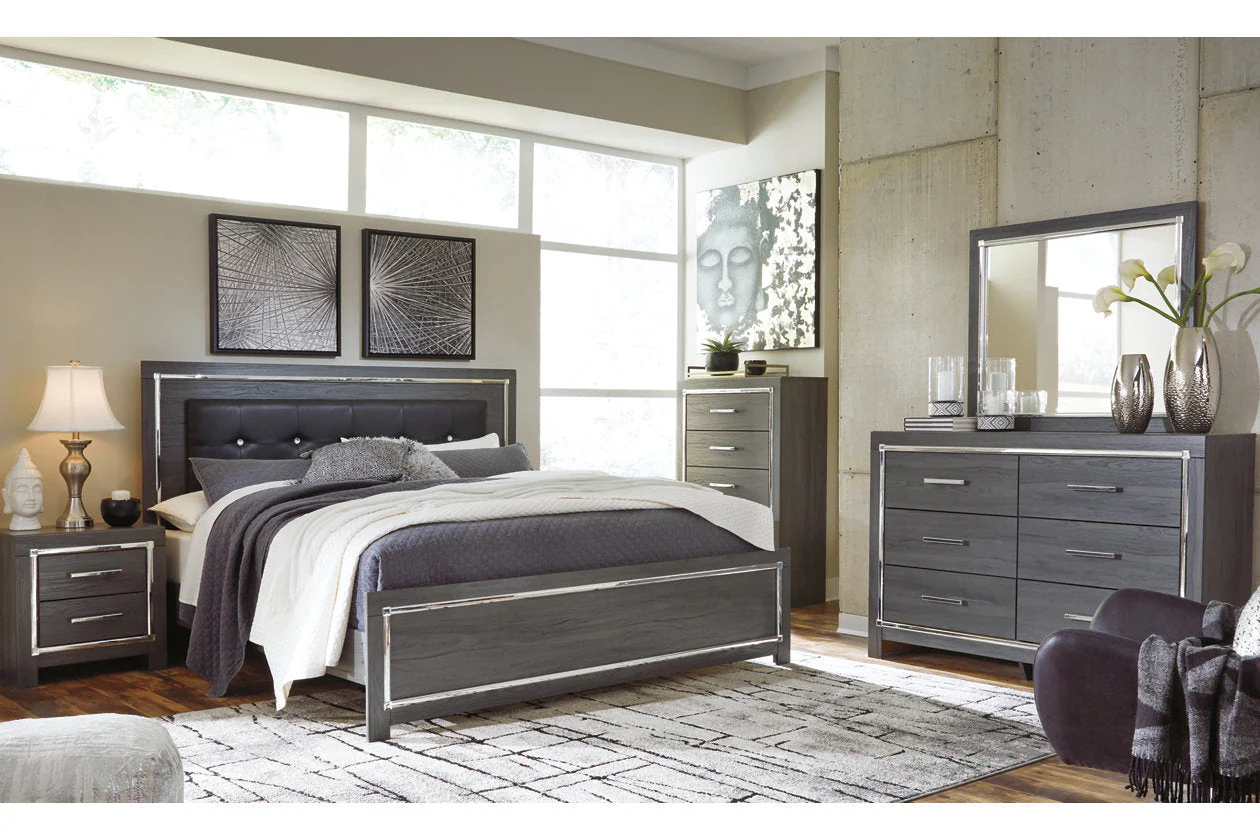 Lodanna Gray King LED Upholstered Panel Bed - Image 9