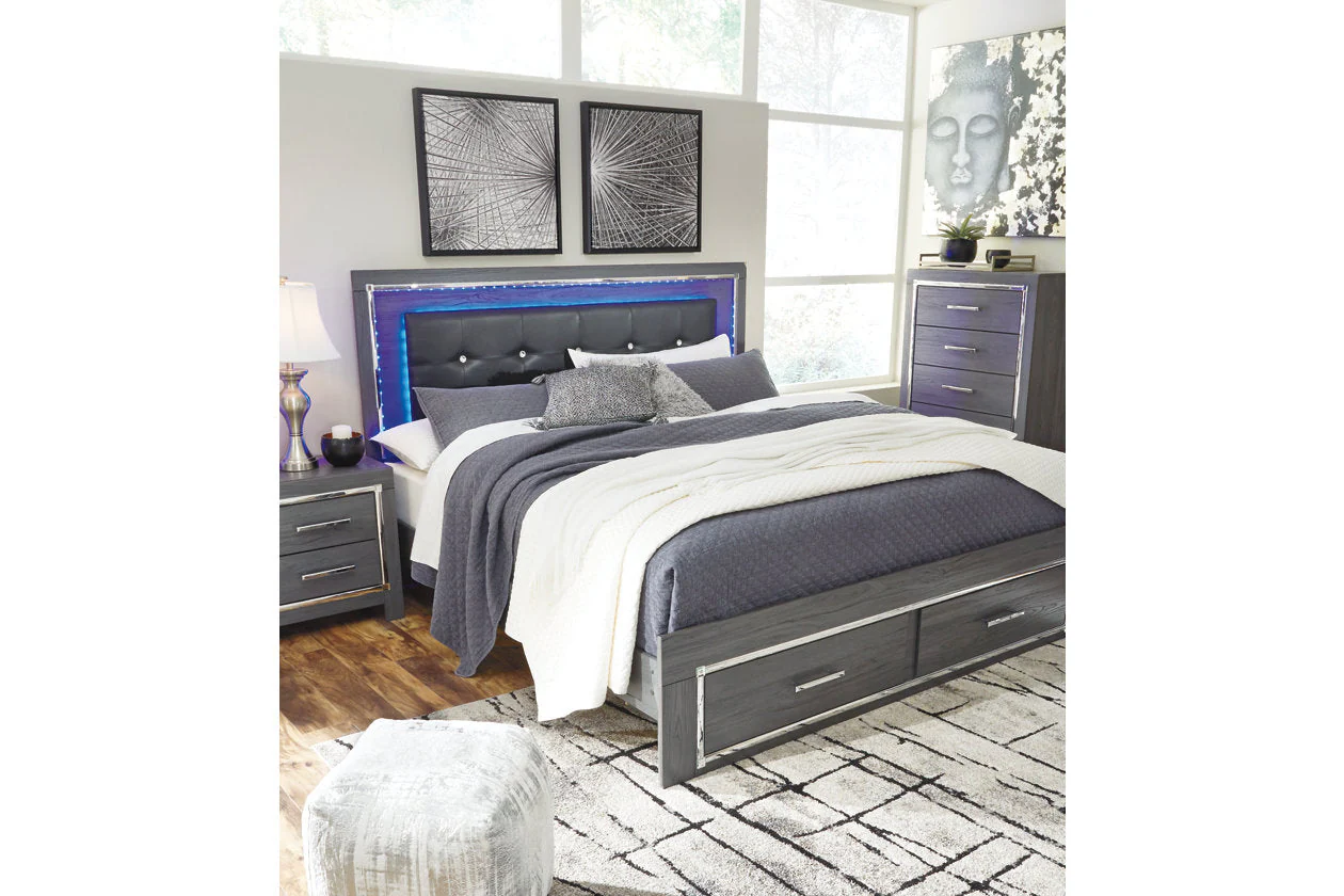 Lodanna Gray King LED Upholstered Storage Panel Bed - Image 12