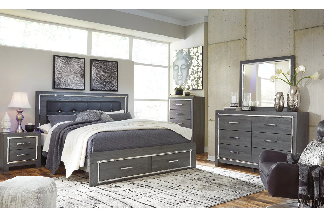 Lodanna Gray King LED Upholstered Storage Panel Bed - Image 14