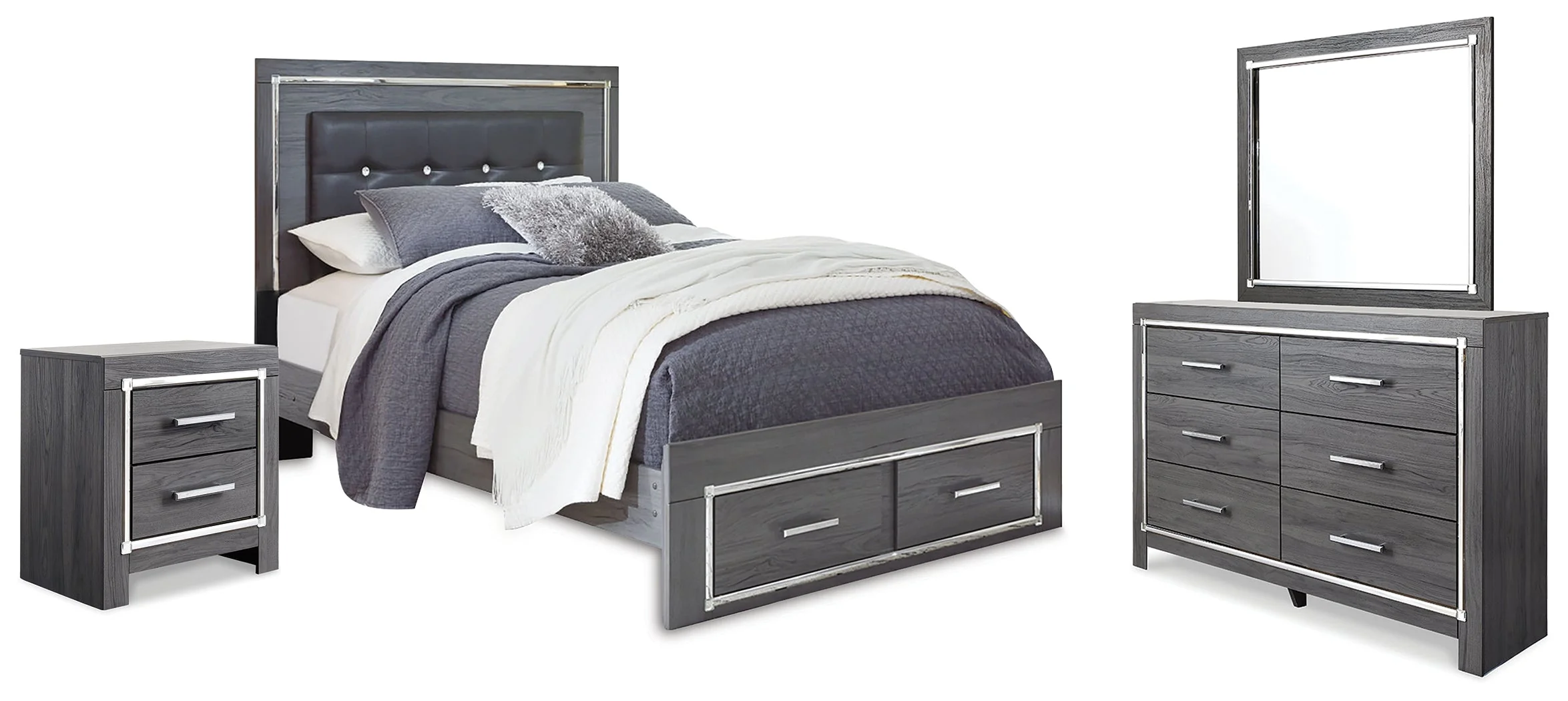 Lodanna Gray LED Upholstered Storage Panel Bedroom Set - Image 29