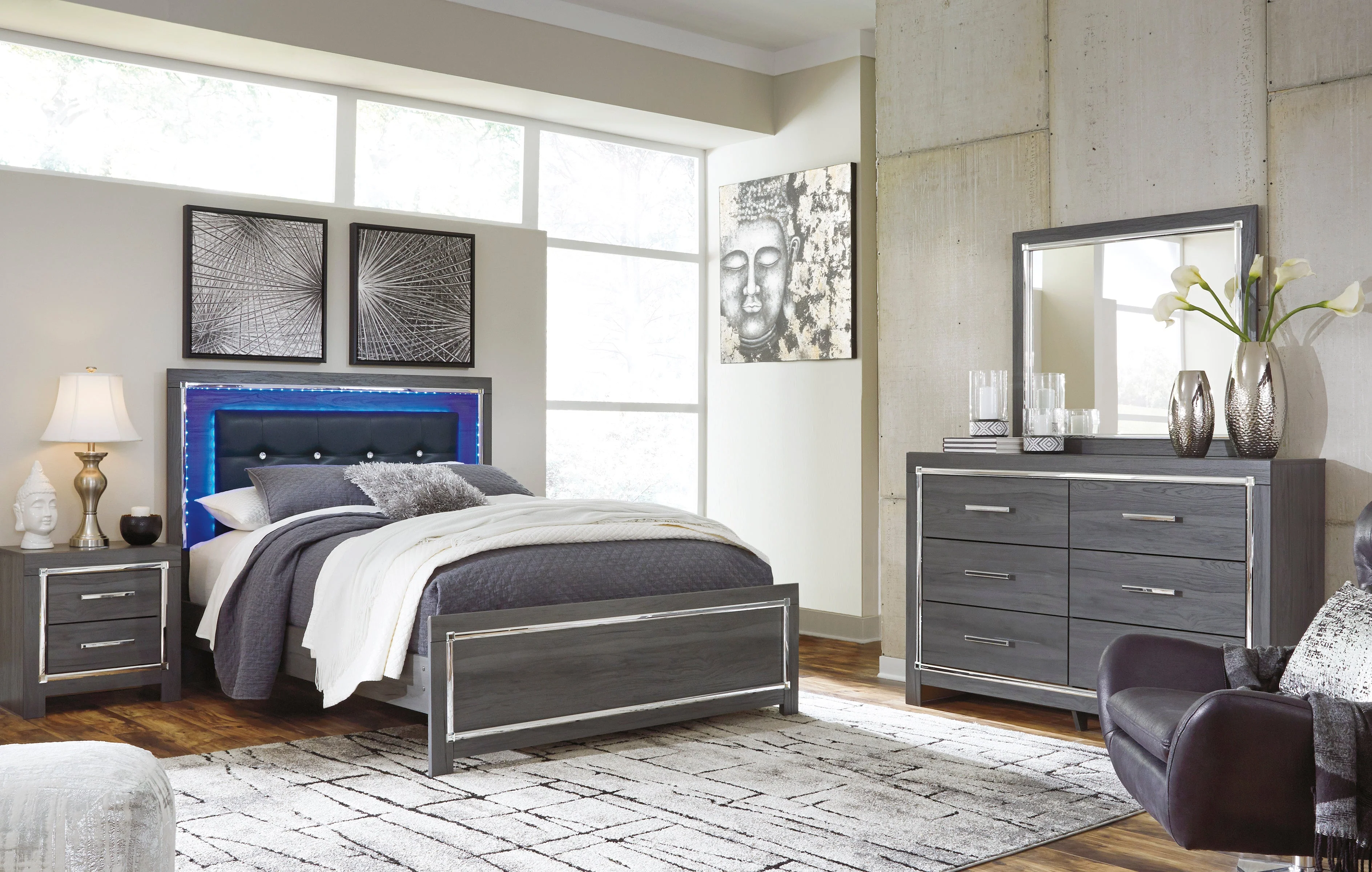 Lodanna Gray Queen LED Upholstered Platform Bed - Image 2