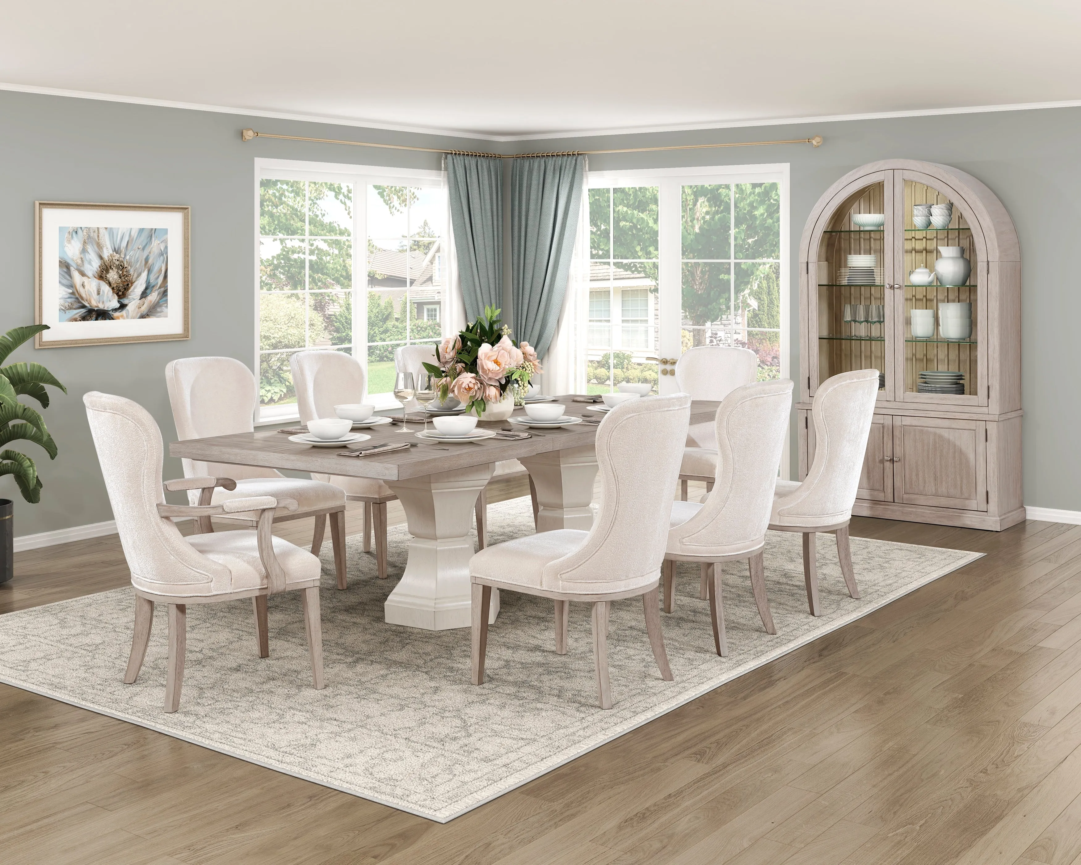 Lofton Light Gray/Ivory Extendable Dining Set