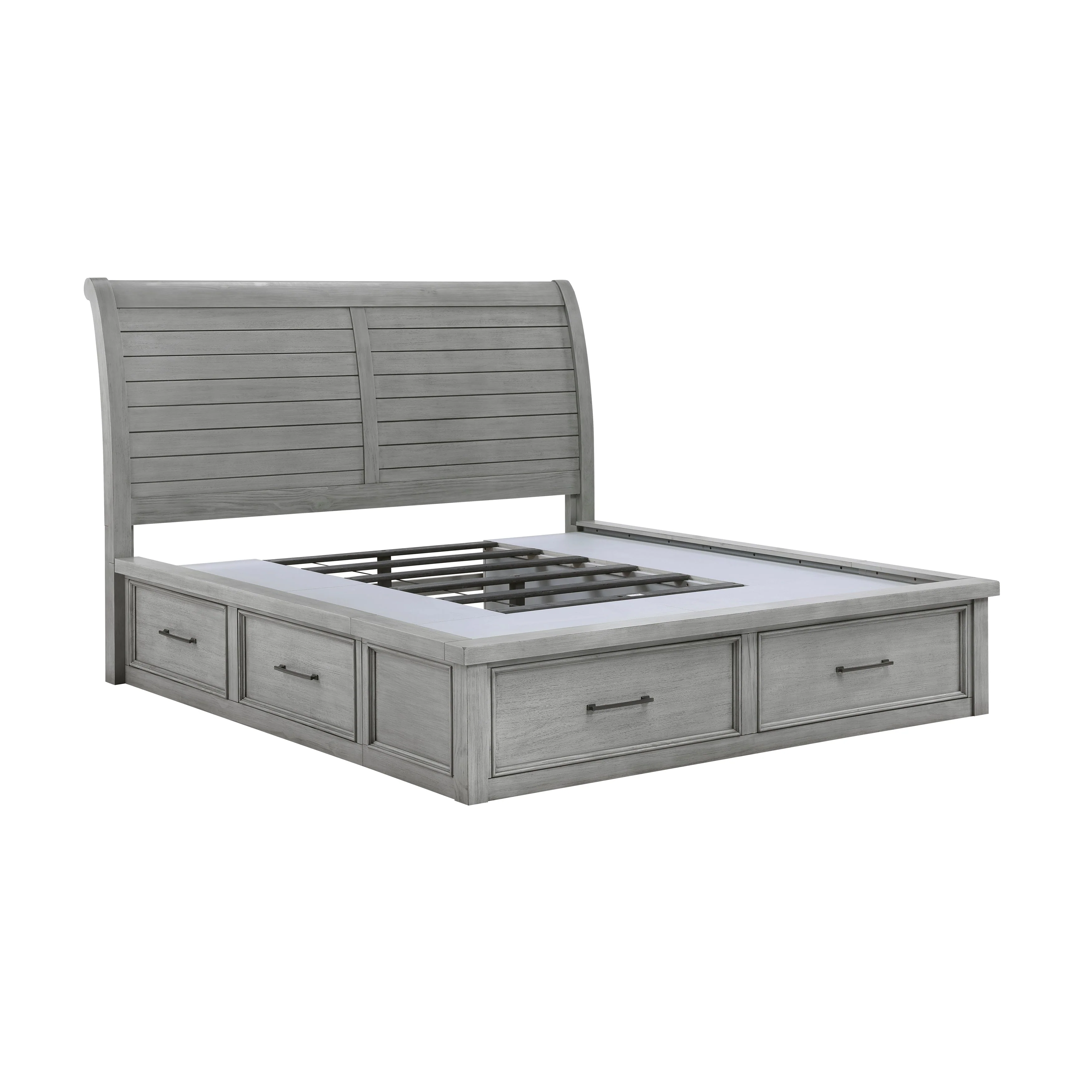 Logandale Antique Gray California King Platform Bed with Storage Footboard and Side Rails - Image 4