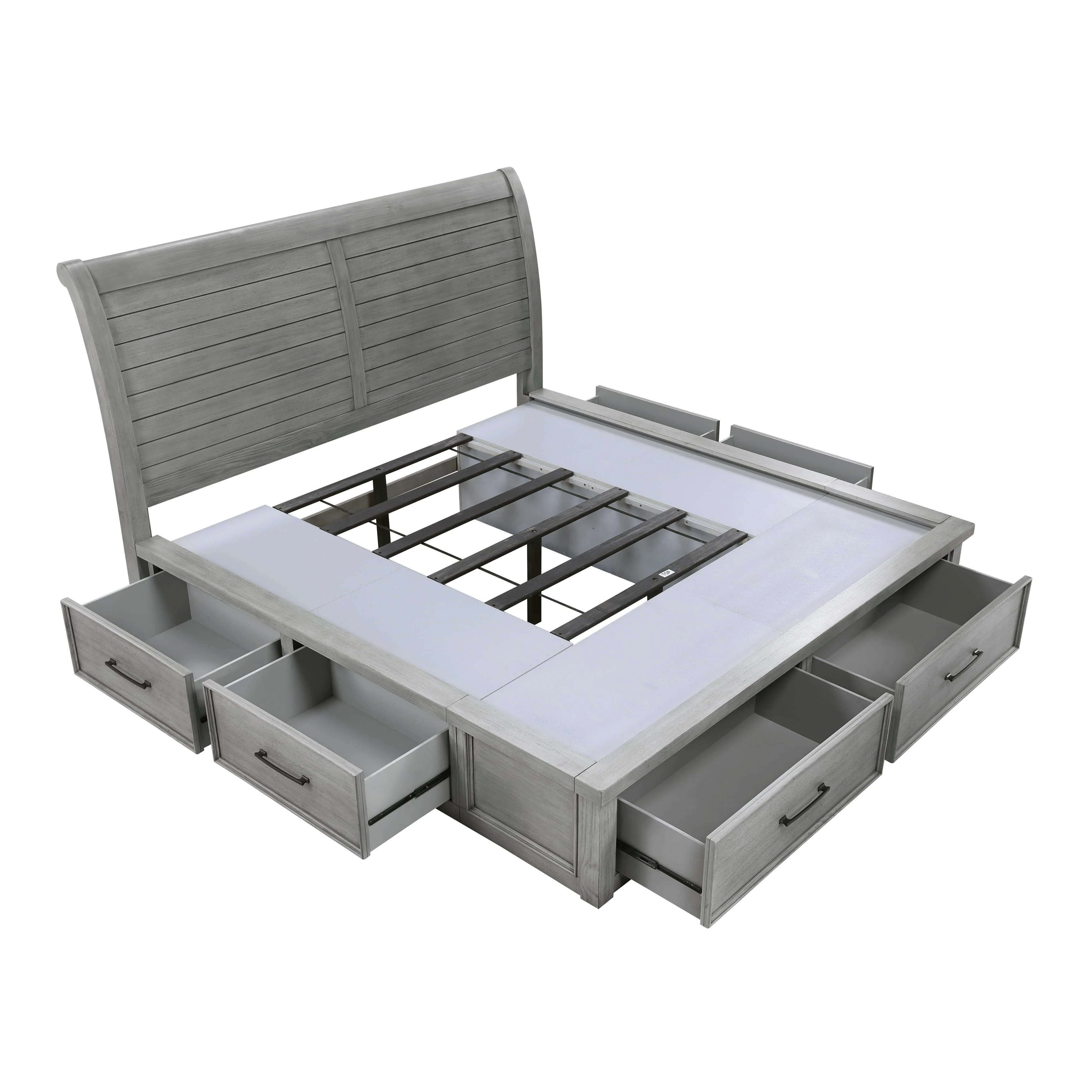 Logandale Antique Gray Queen Sleigh Storage Platform Bed - Image 9