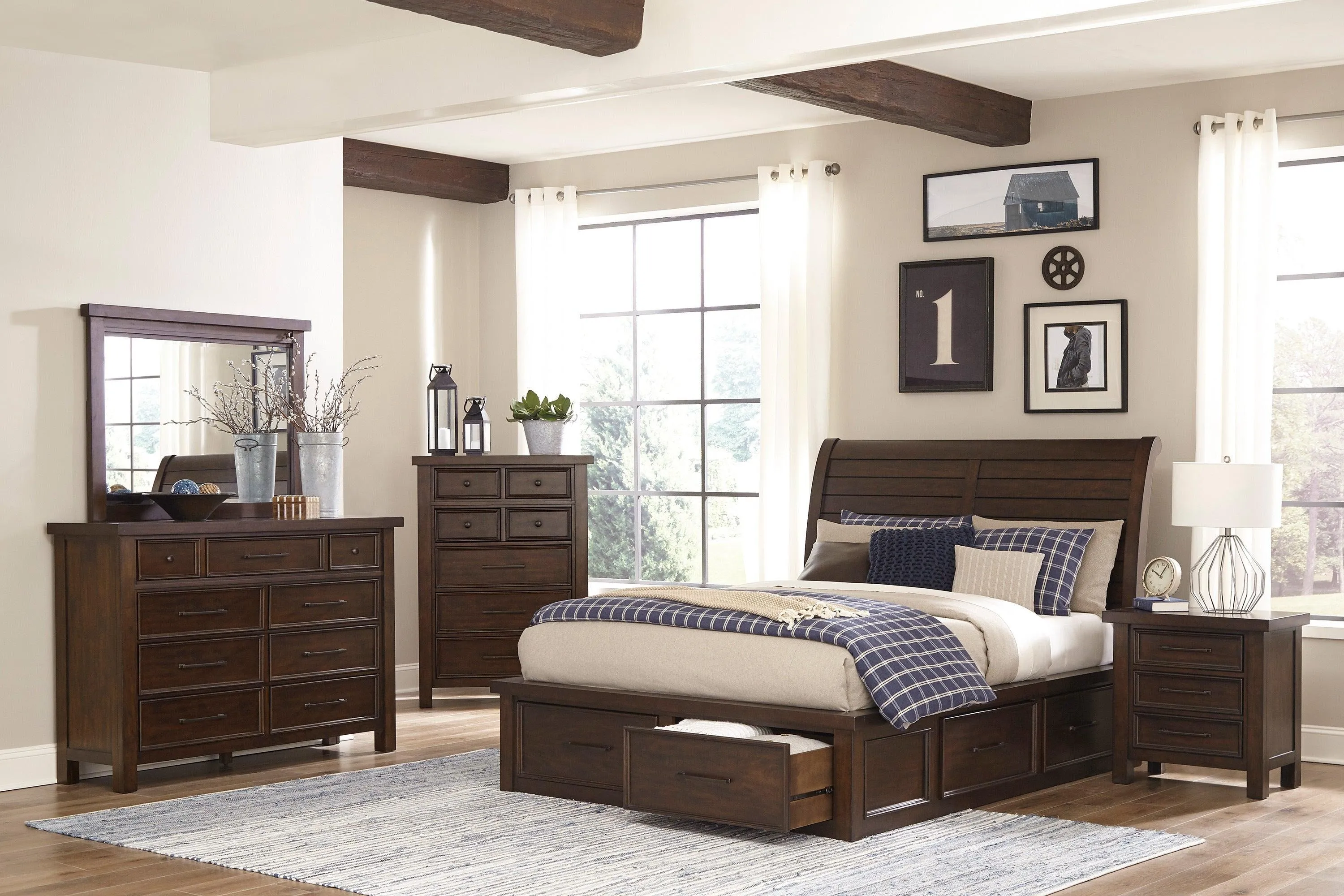 Logandale Brown Queen Sleigh Storage Platform Bed - Image 2