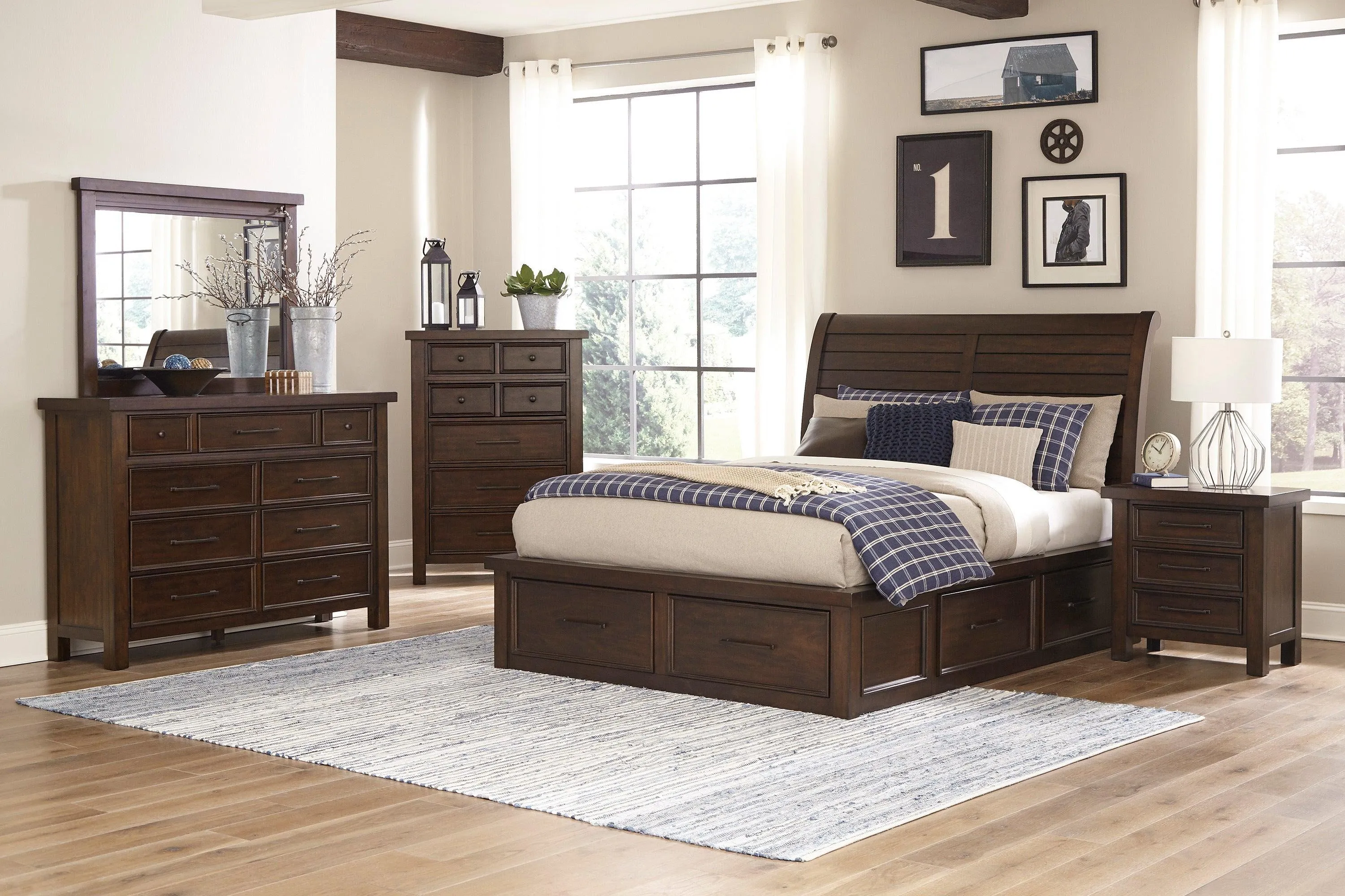 Logandale Brown Queen Sleigh Storage Platform Bed - Image 5