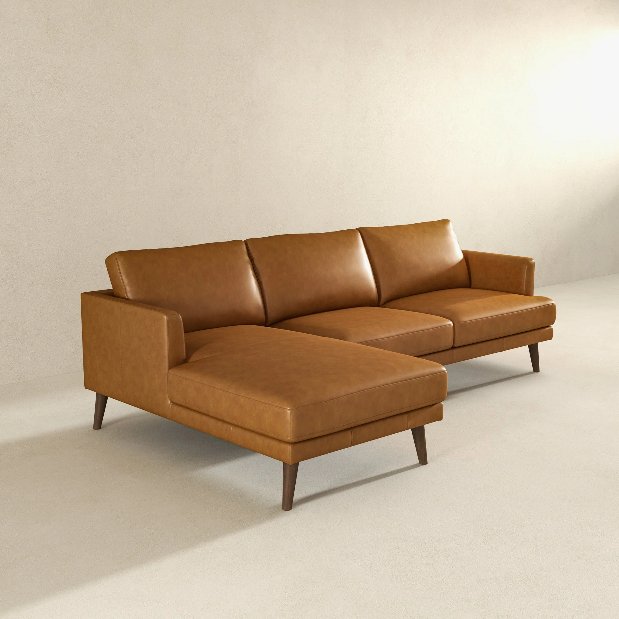 Lore L-Shaped Genuine Leather Sectional In Tan Left Facing - Image 2
