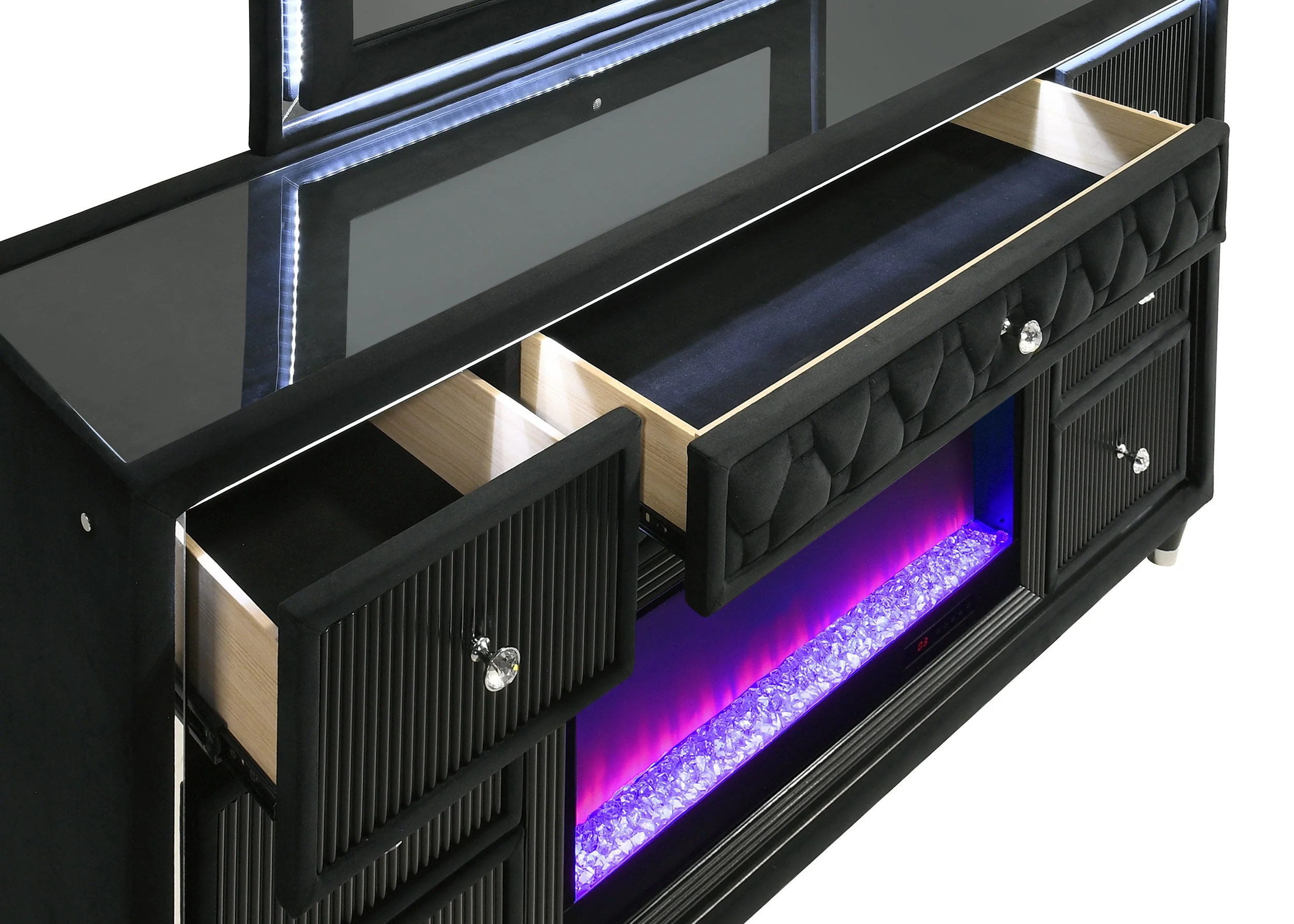 Lorient Black 8-drawer LED Flame Box Dresser and Mirror - Image 11