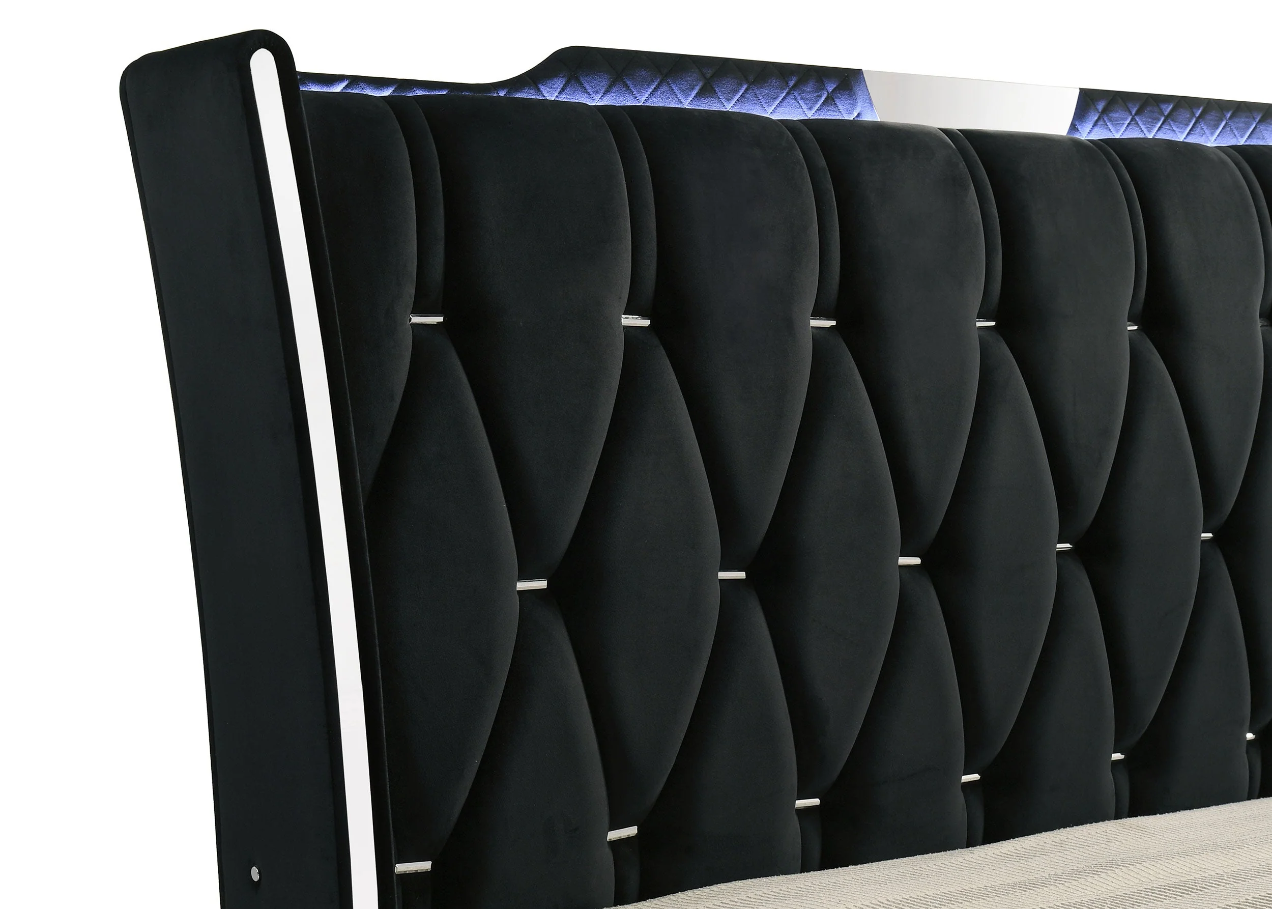 Lorient Black Eastern King LED Upholstered Bed - Image 7