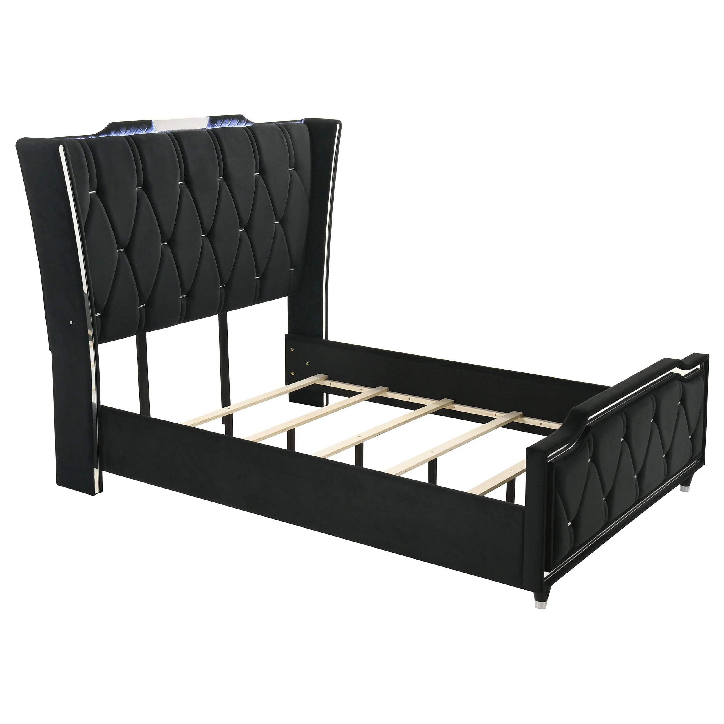 Lorient Black Queen LED Upholstered Wingback Bed - Image 3