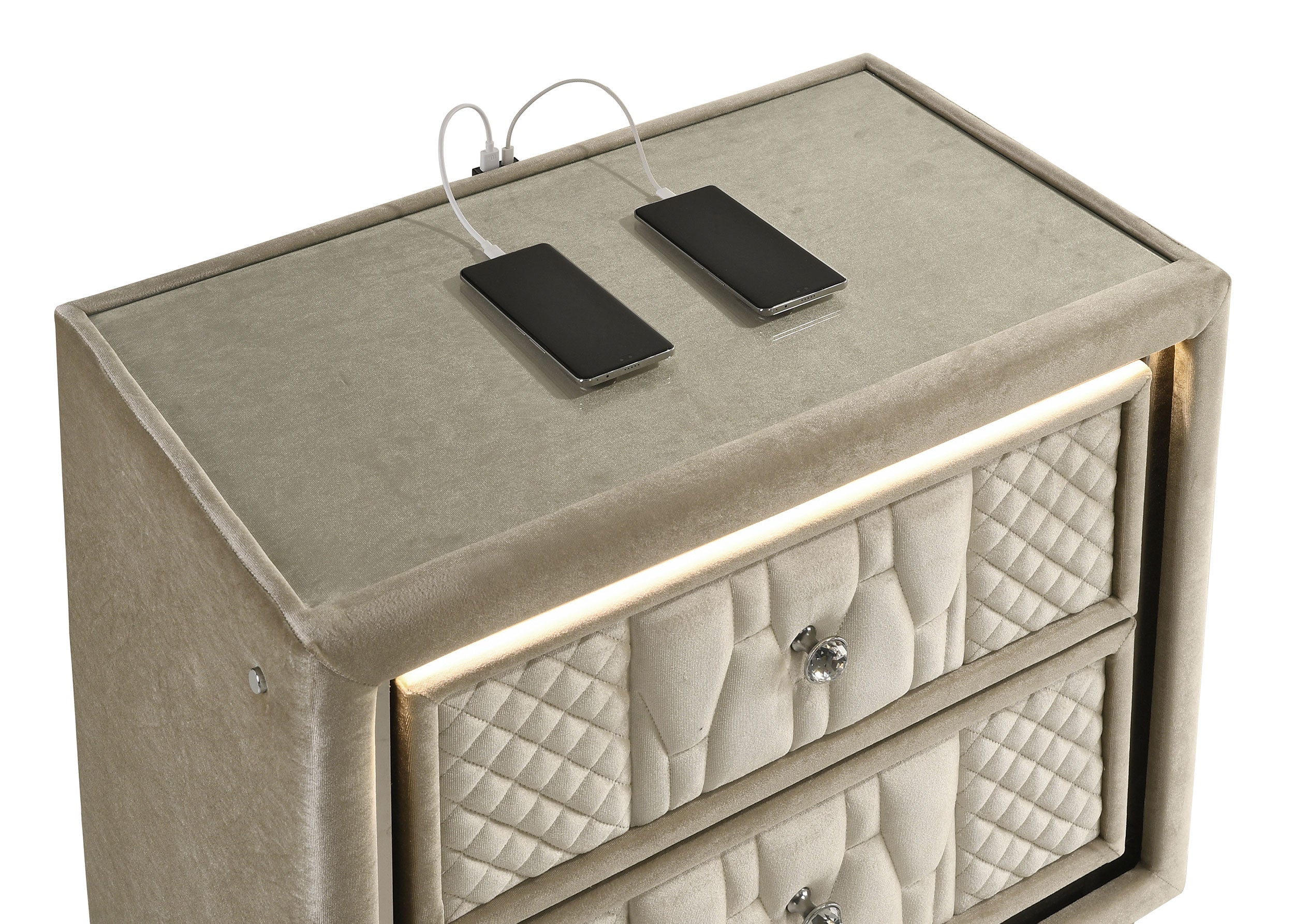 Lorient Ivory/Camel 2-drawer LED Nightstand with USB - Image 10