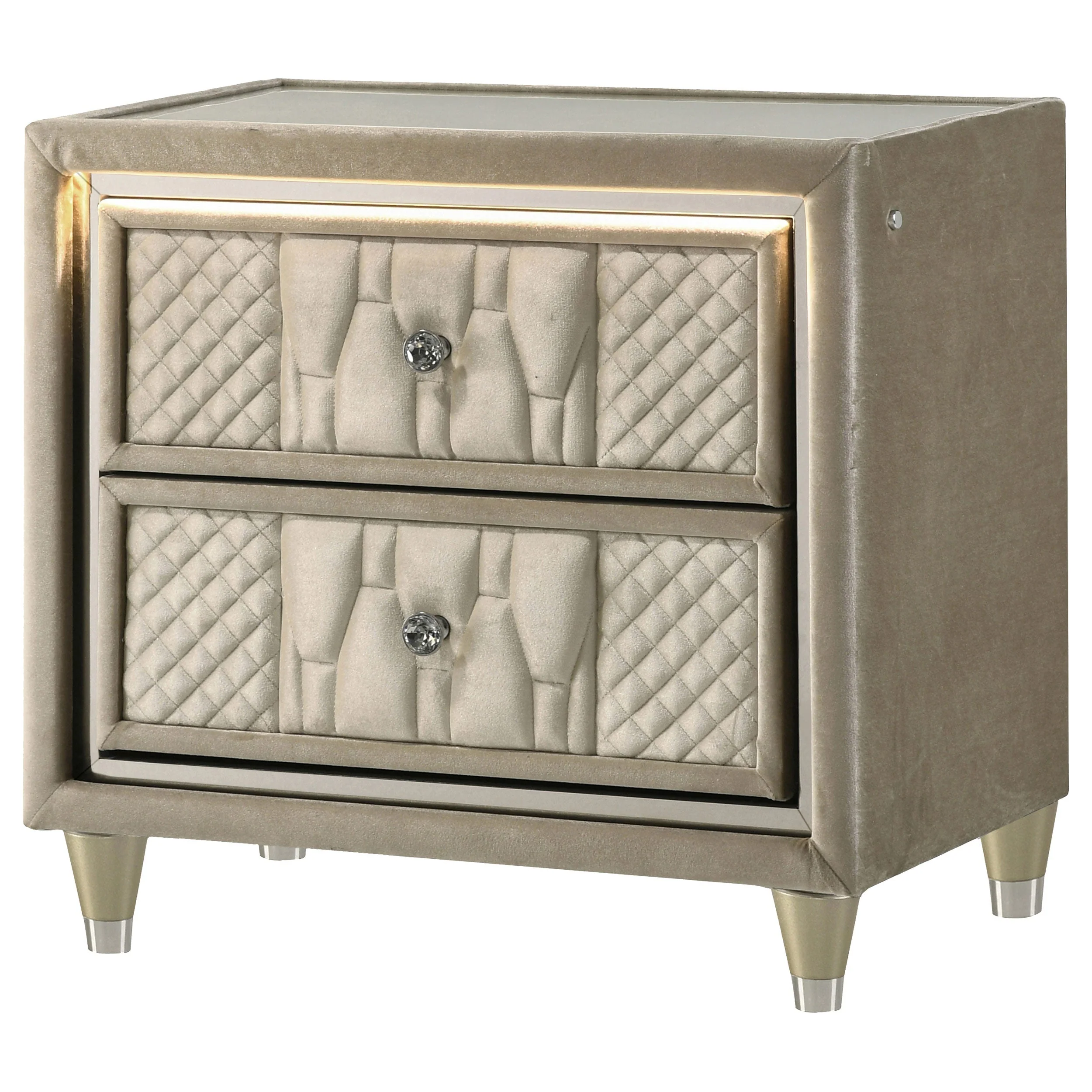 Lorient Ivory/Camel 2-drawer LED Nightstand with USB - Image 4