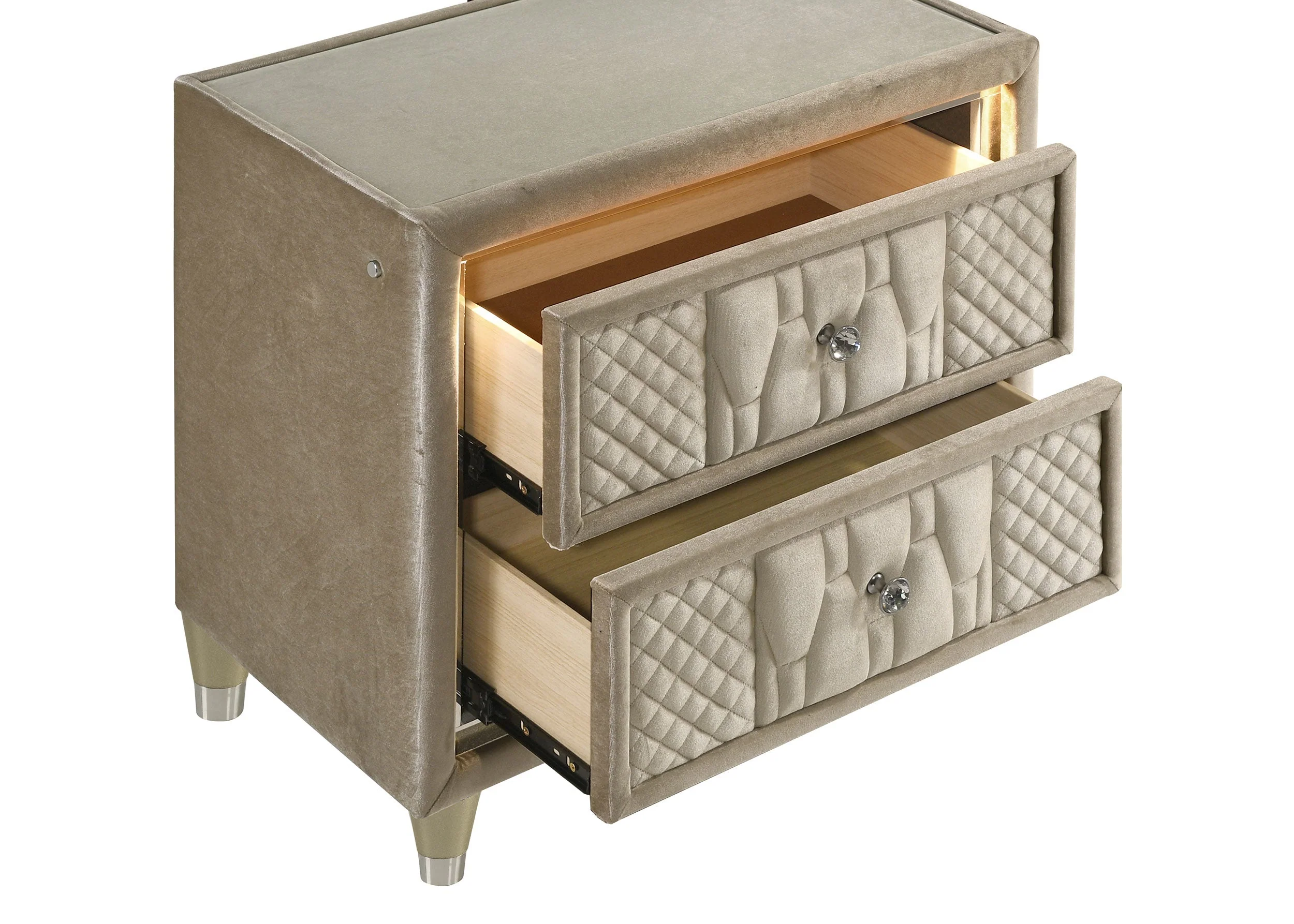 Lorient Ivory/Camel 2-drawer LED Nightstand with USB - Image 9