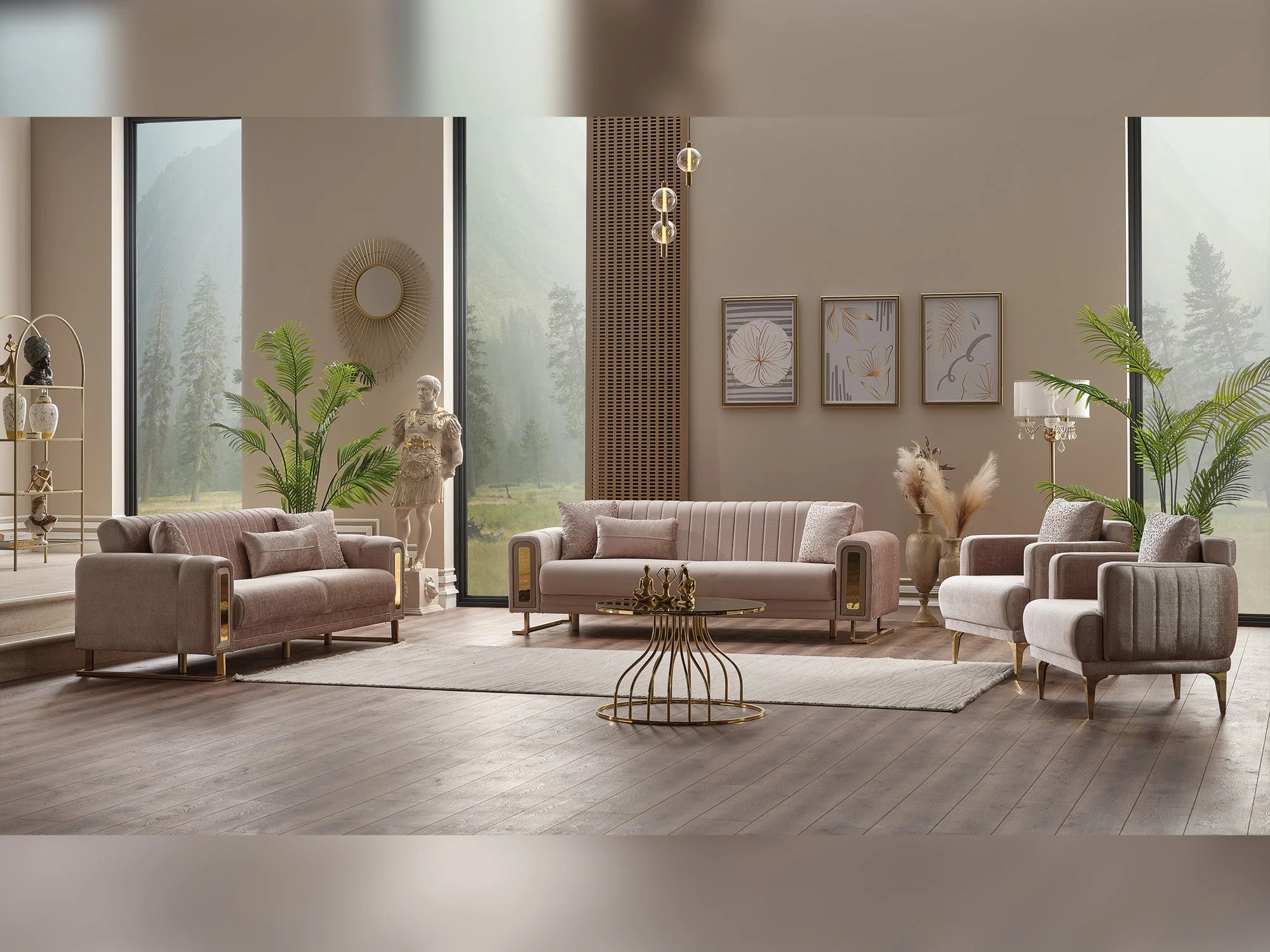Lotus 3-pieces (Sofa & Loveseat & Chair) Livingroom Set Cream - Image 2