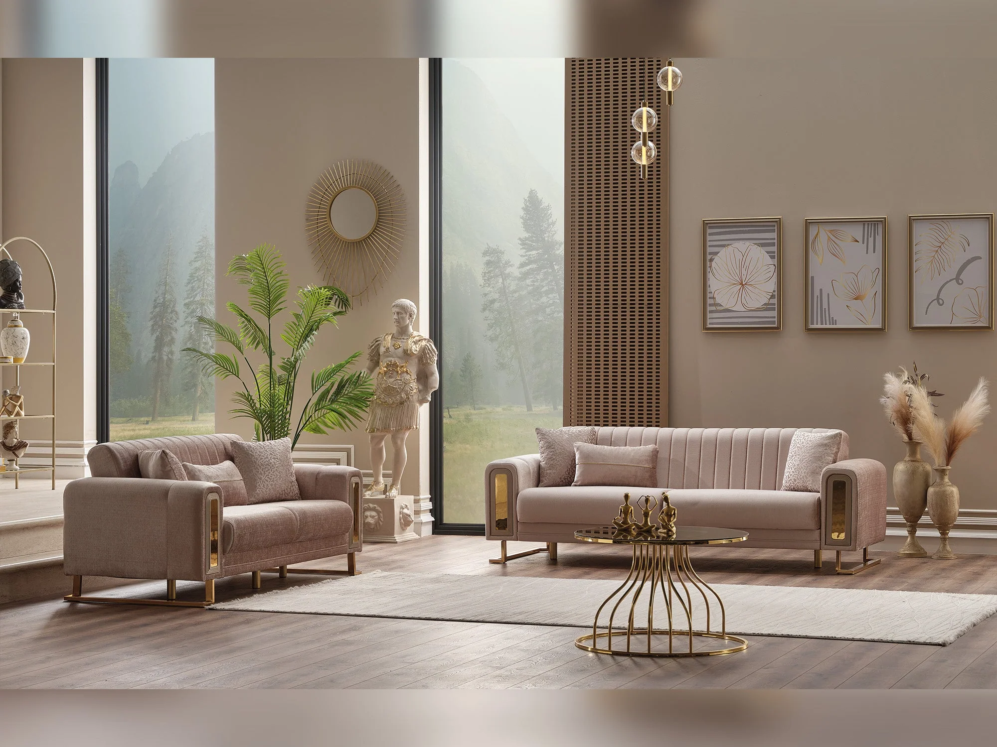 Lotus 3-pieces (Sofa & Loveseat & Chair) Livingroom Set Cream - Image 3