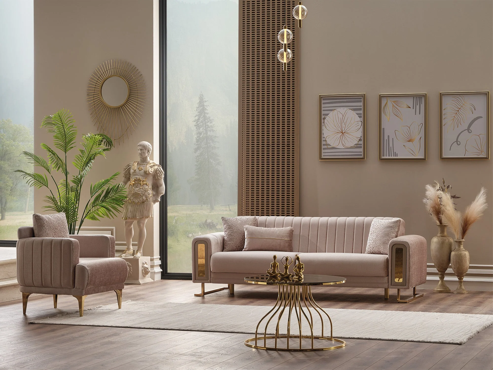 Lotus 3-pieces (Sofa & Loveseat & Chair) Livingroom Set Cream - Image 4