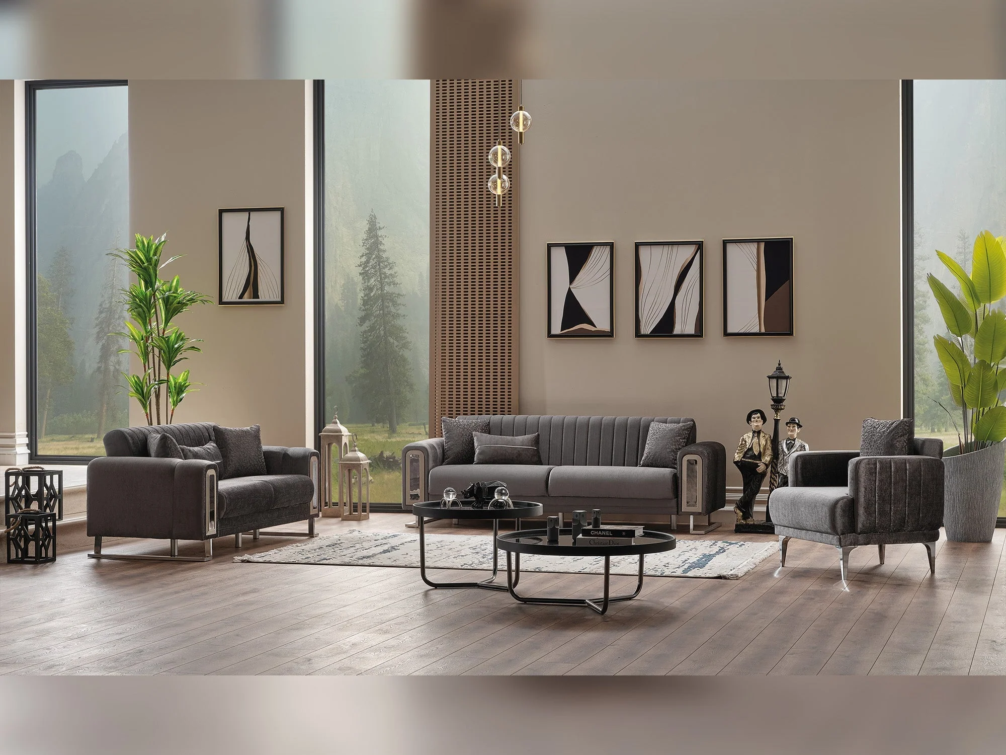 Lotus Grey 3-pieces (Sofa & Loveseat & Chair) Living Room Set - Image 12
