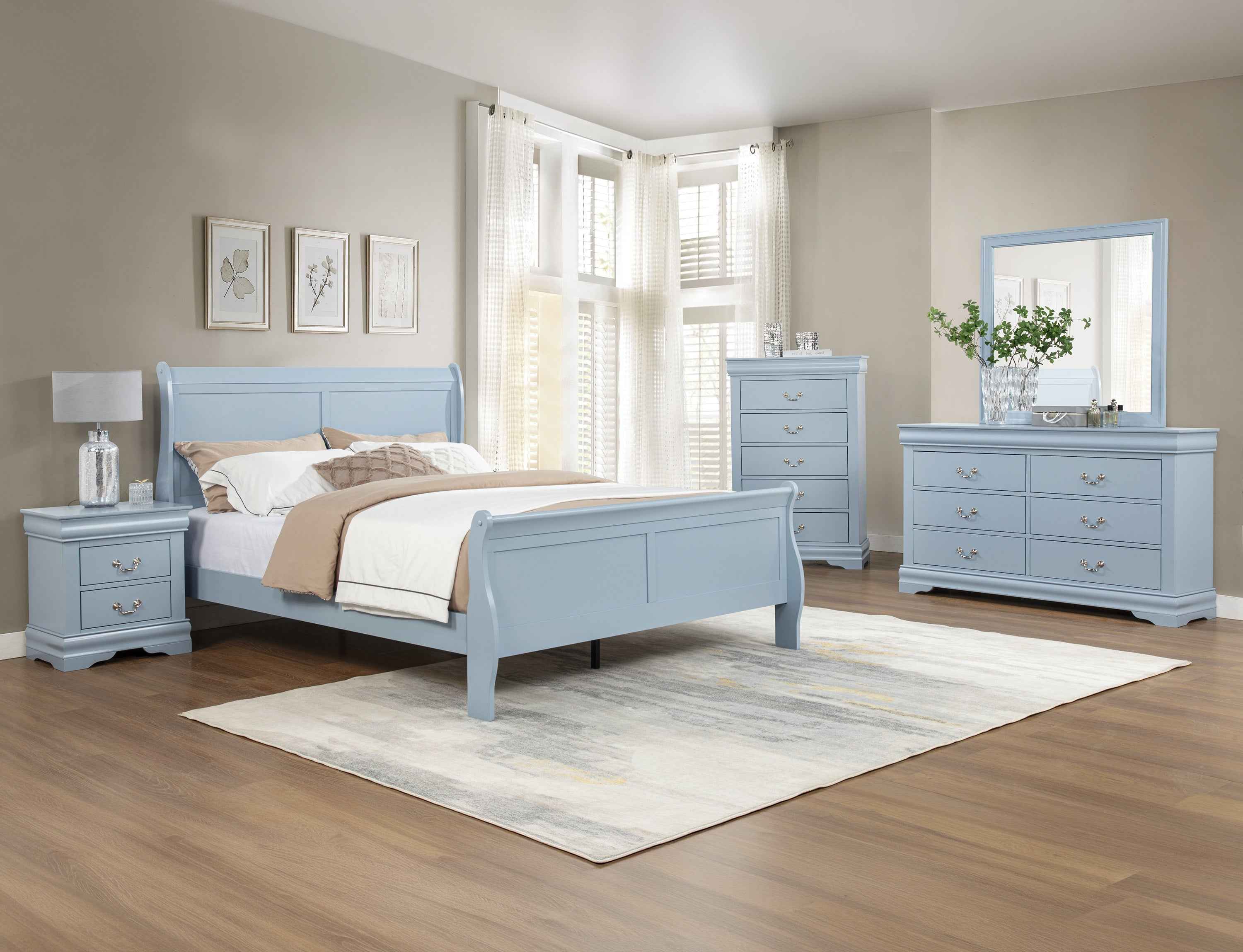 Louis Philip Blue Queen Sleigh Bed - Image 3