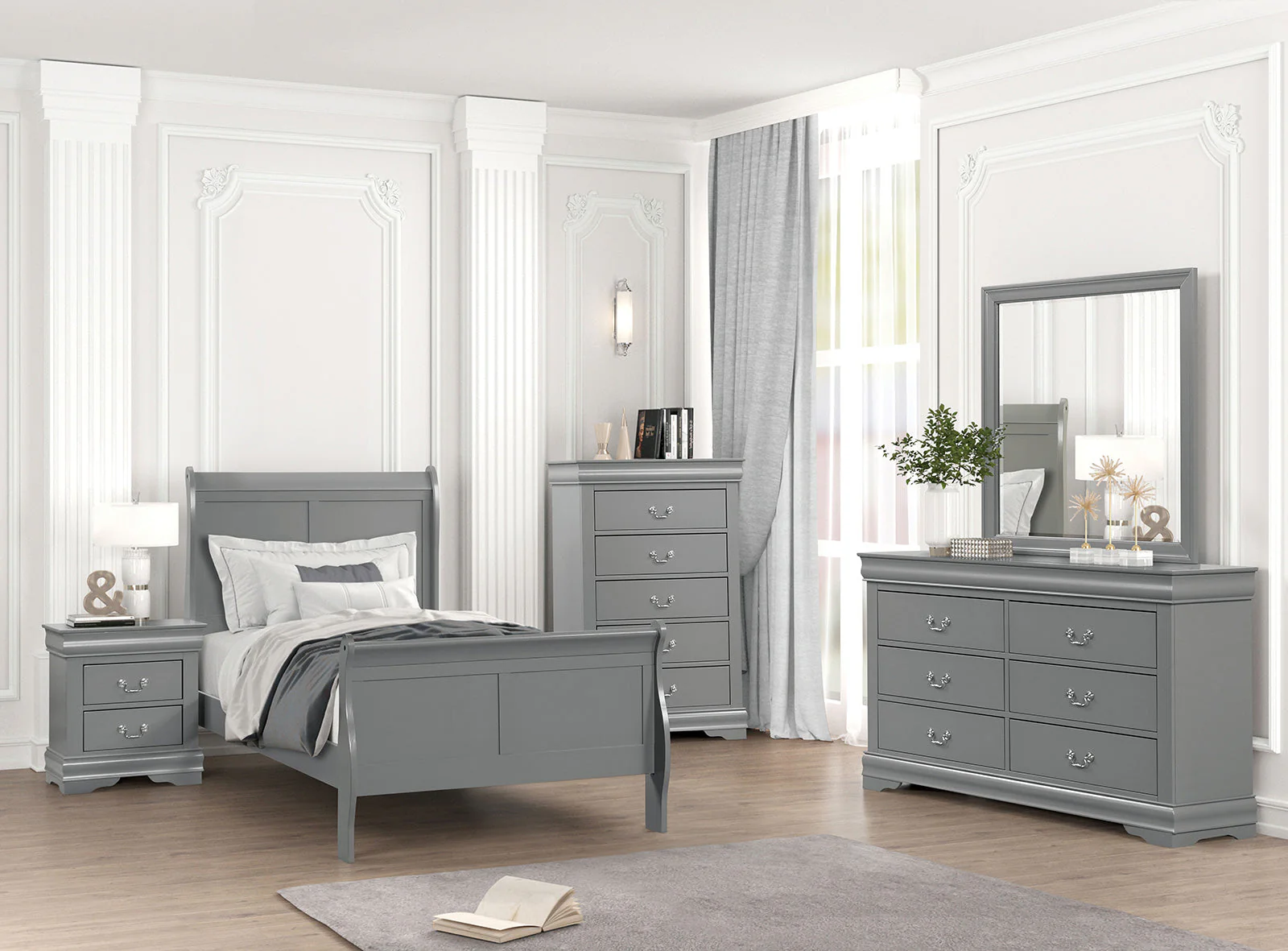Louis Philippe Gray Twin Bed - Image 2